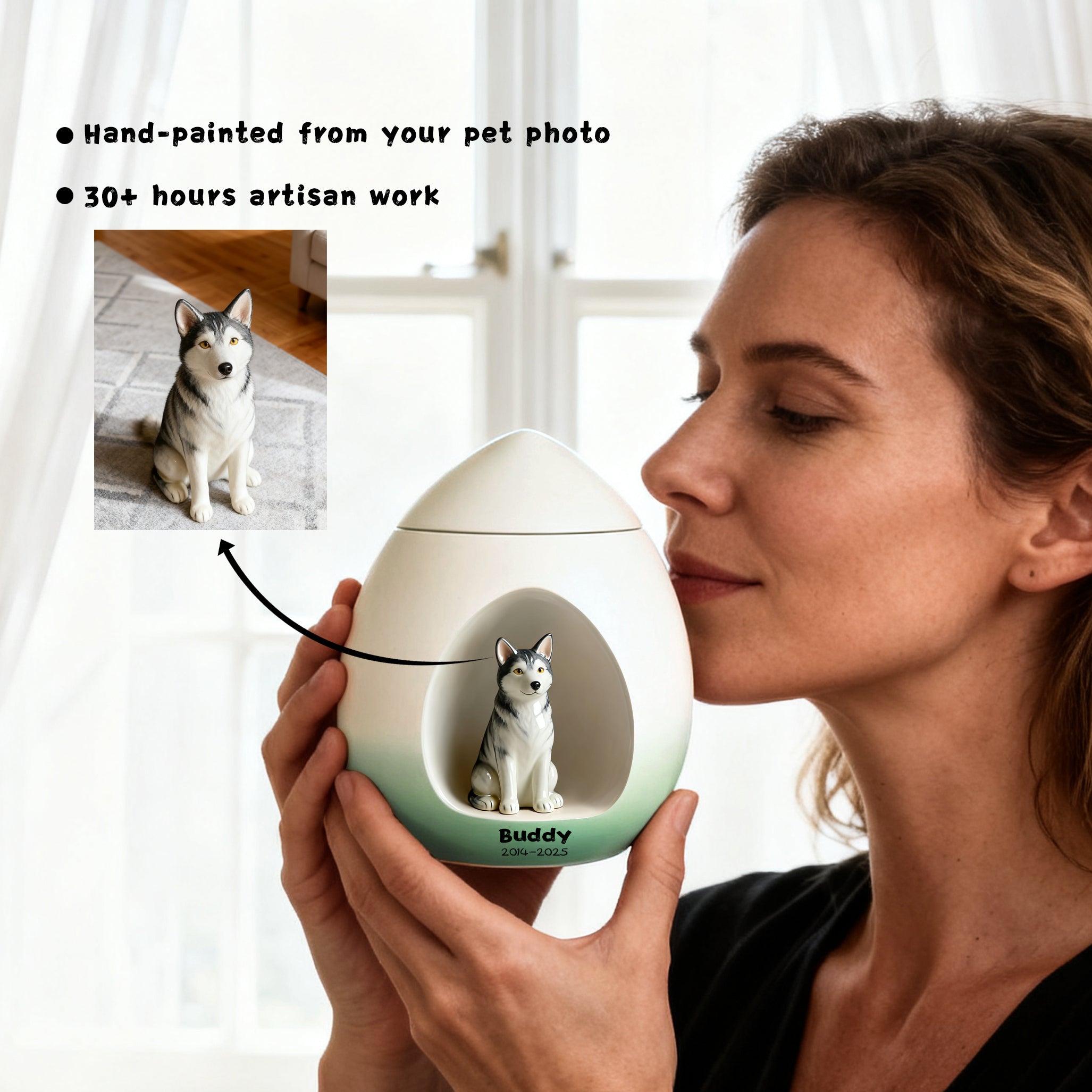 Personalized Dog Urn – Hand-Painted Ceramic Lifelike Portrait,Name and Date,Forever Home for Beloved Pet