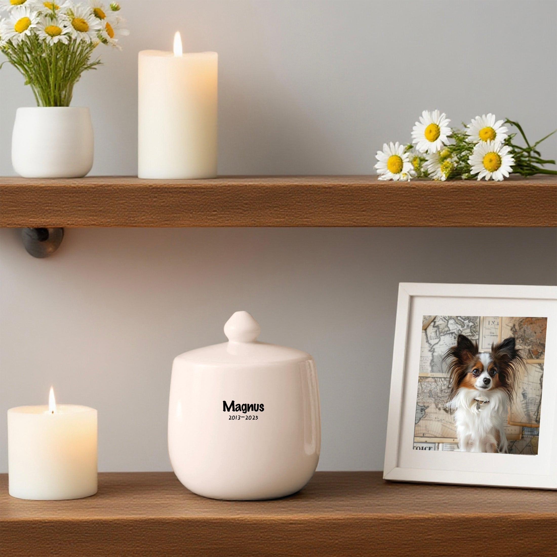 Personalized Dog Urn, Hand-Painted Ceramic Portrait,Name and Date,Floral, Pet Memorial Keepsake, Forever Home & Comfort for Beloved Fur Baby