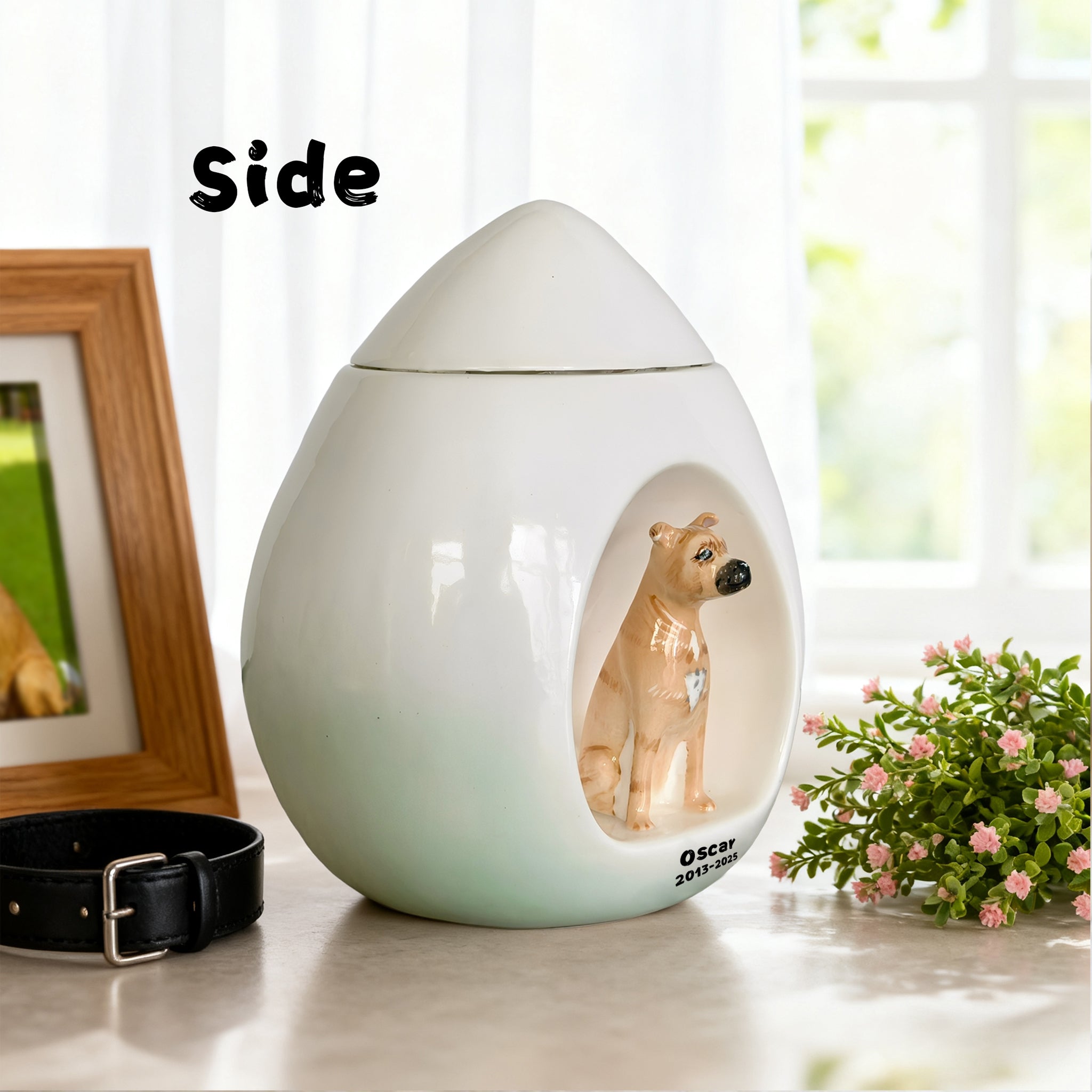 Personalized Dog Urn – Hand-Painted Ceramic Lifelike Portrait,Name and Date,Forever Home for Beloved Pet
