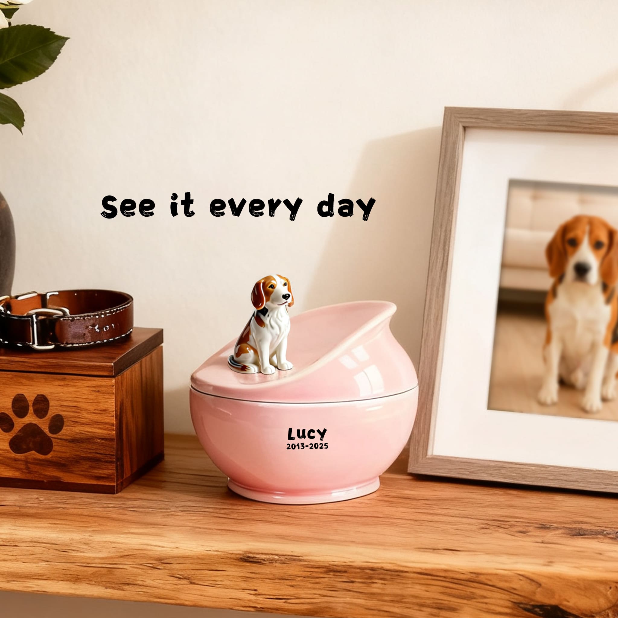 Personalized Dog Urn-Hand-Painted Ceramic Pet Urn for Ashes with Portrait, Name & Date | Custom Dog Memorial Keepsake, Forever Home Tribute