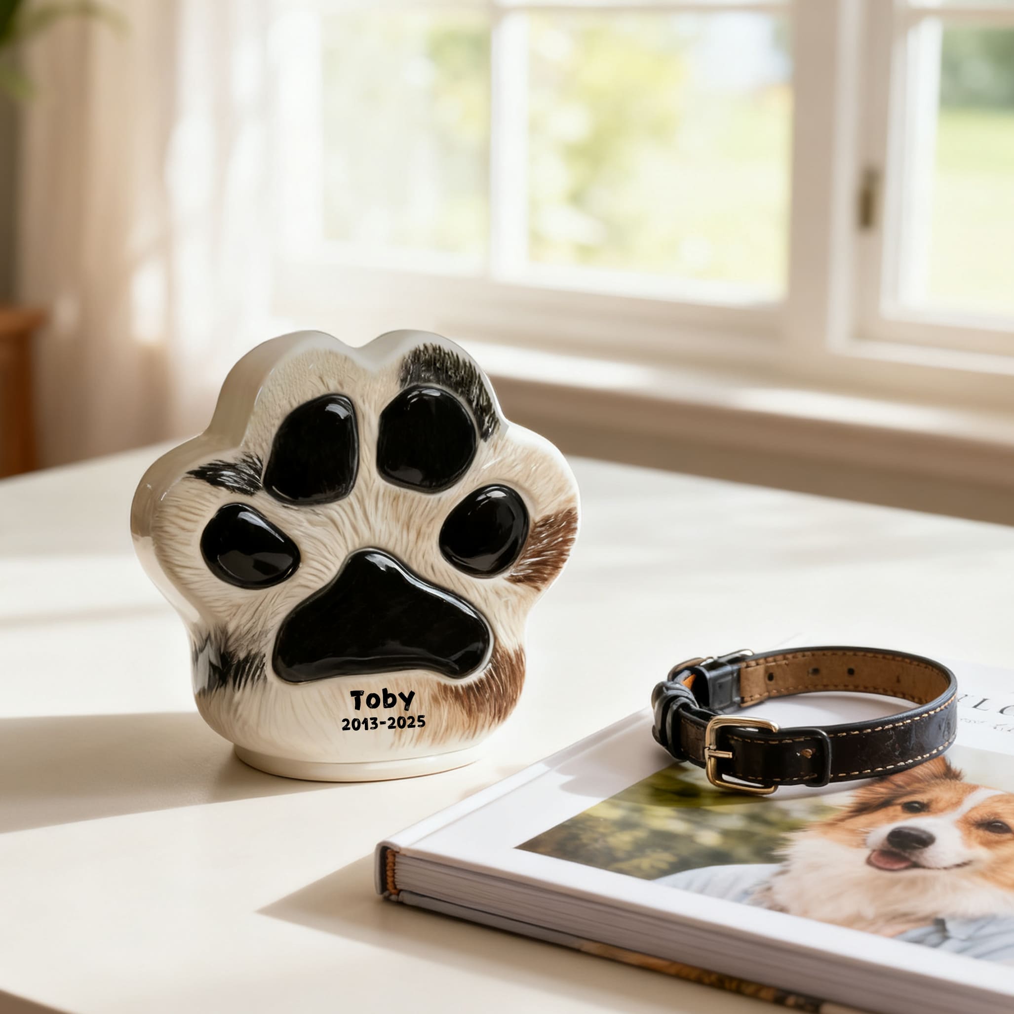 Personalized Ceramic Dog Cremation Urn - Paw Print #112