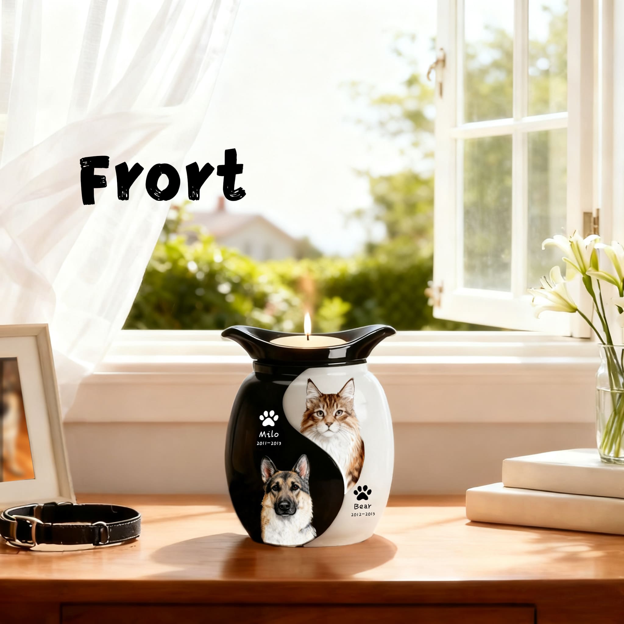 Personalized Pet Urn for Two Dogs or Cats | Dual Ashes Holder with Candle