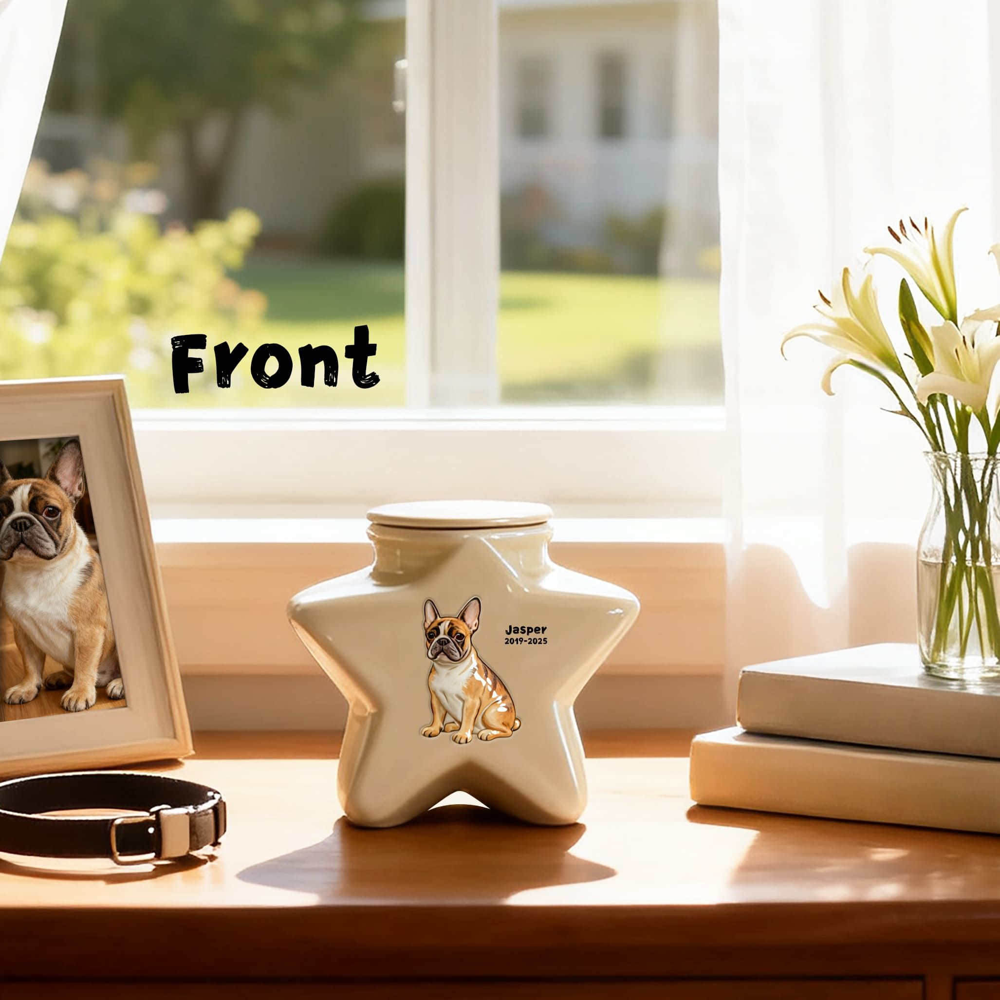 Custom Personalized Border Collie Pet Urn - Engraved Star Ceramic Dog Ashes Memorial