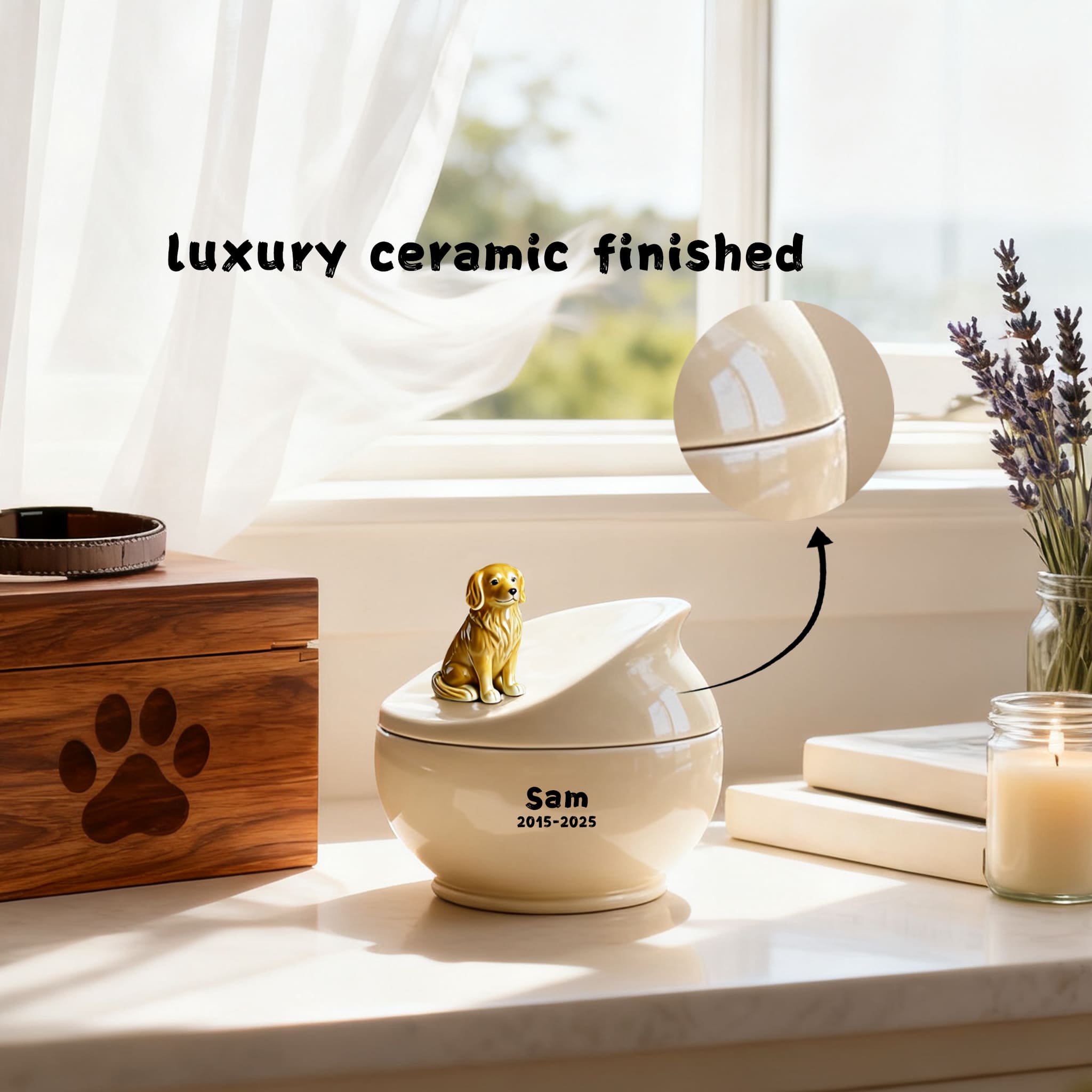 Personalized Dog Urn-Hand-Painted Ceramic Pet Urn for Ashes with Portrait, Name & Date | Custom Dog Memorial Keepsake, Forever Home Tribute