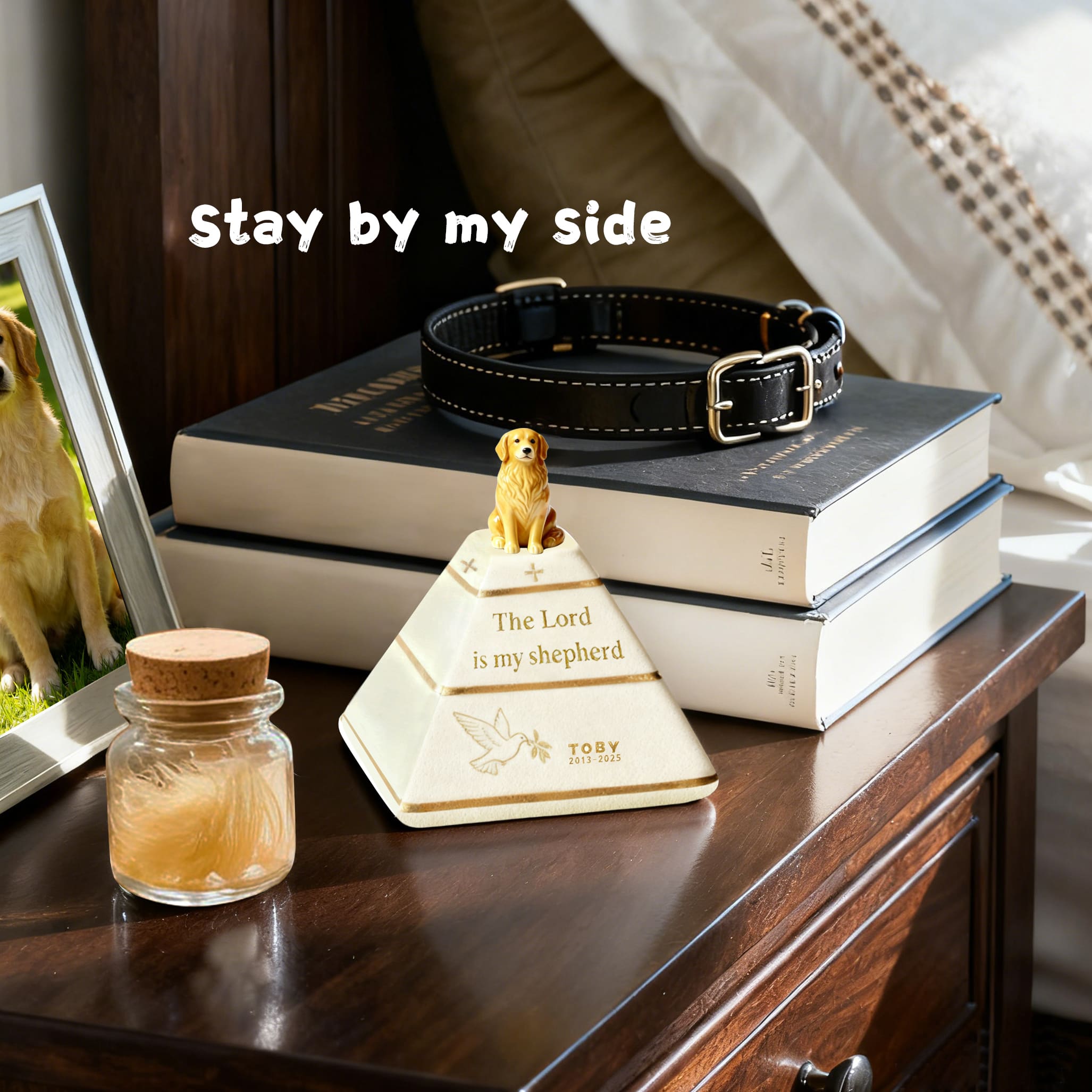 Personalized Pyramid Dog Urn – Custom Pet Ashes Urn with Hand-Sculpted Portrait & Name