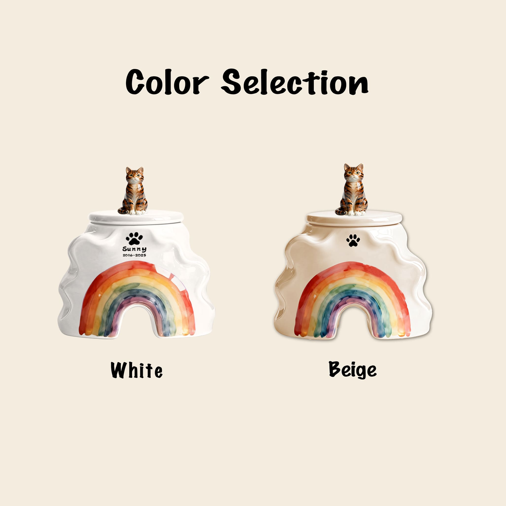 Bespoke Cat Memorial Urn - Rainbow Bridge Themed with Custom Engraving