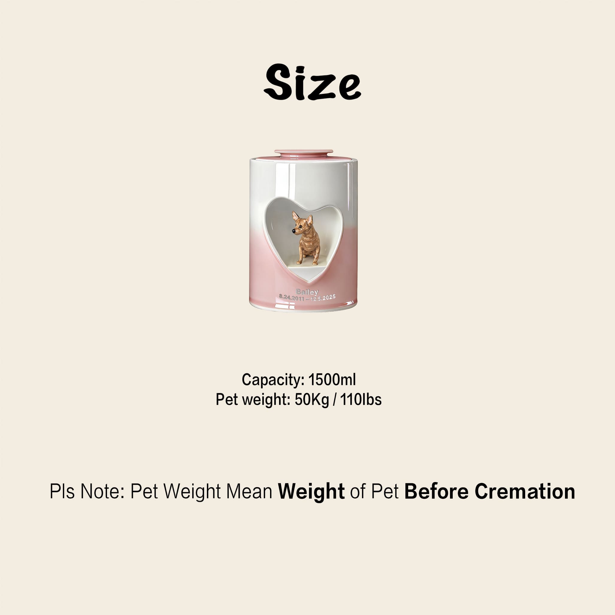 Personalized Heart-Shaped Dog Urn for Ashes #HS203