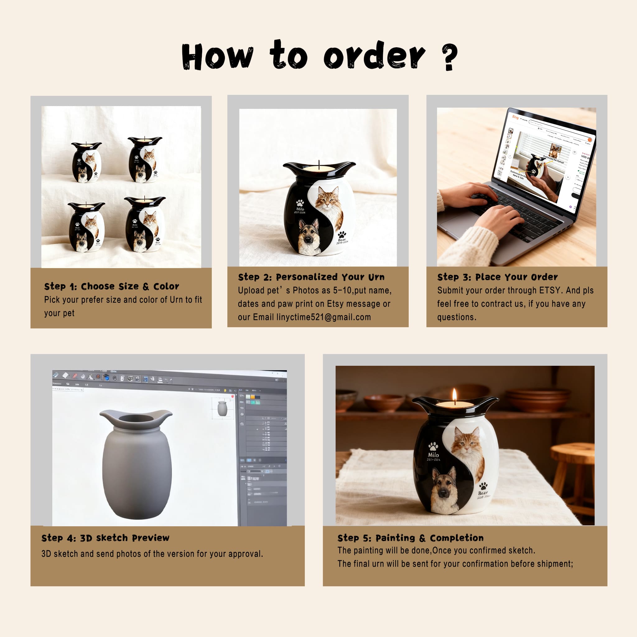 Personalized Pet Urn for Two Dogs or Cats | Dual Ashes Holder with Candle