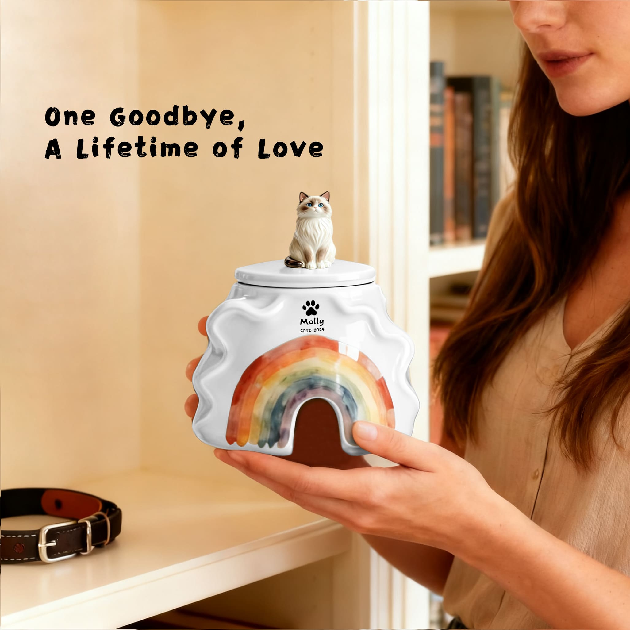 Bespoke Cat Memorial Urn - Rainbow Bridge Themed with Custom Engraving