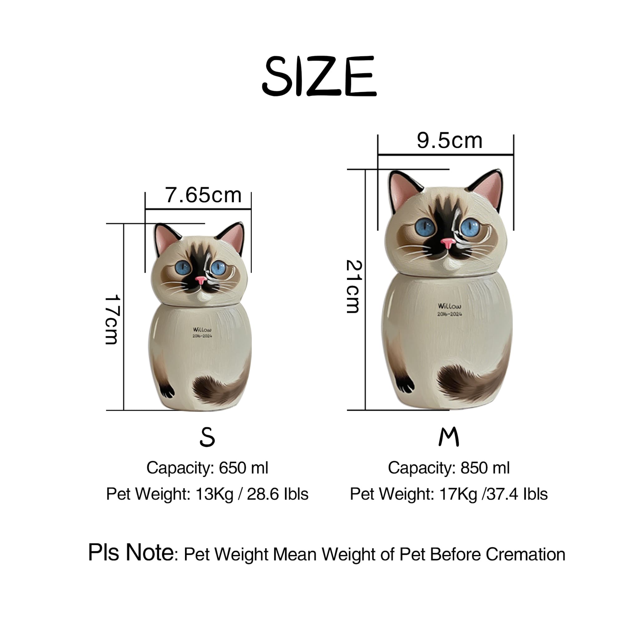 Custom Painted Cat Pet Urn - Rosie 2012 - 2024, Cherish Her Memory Forever