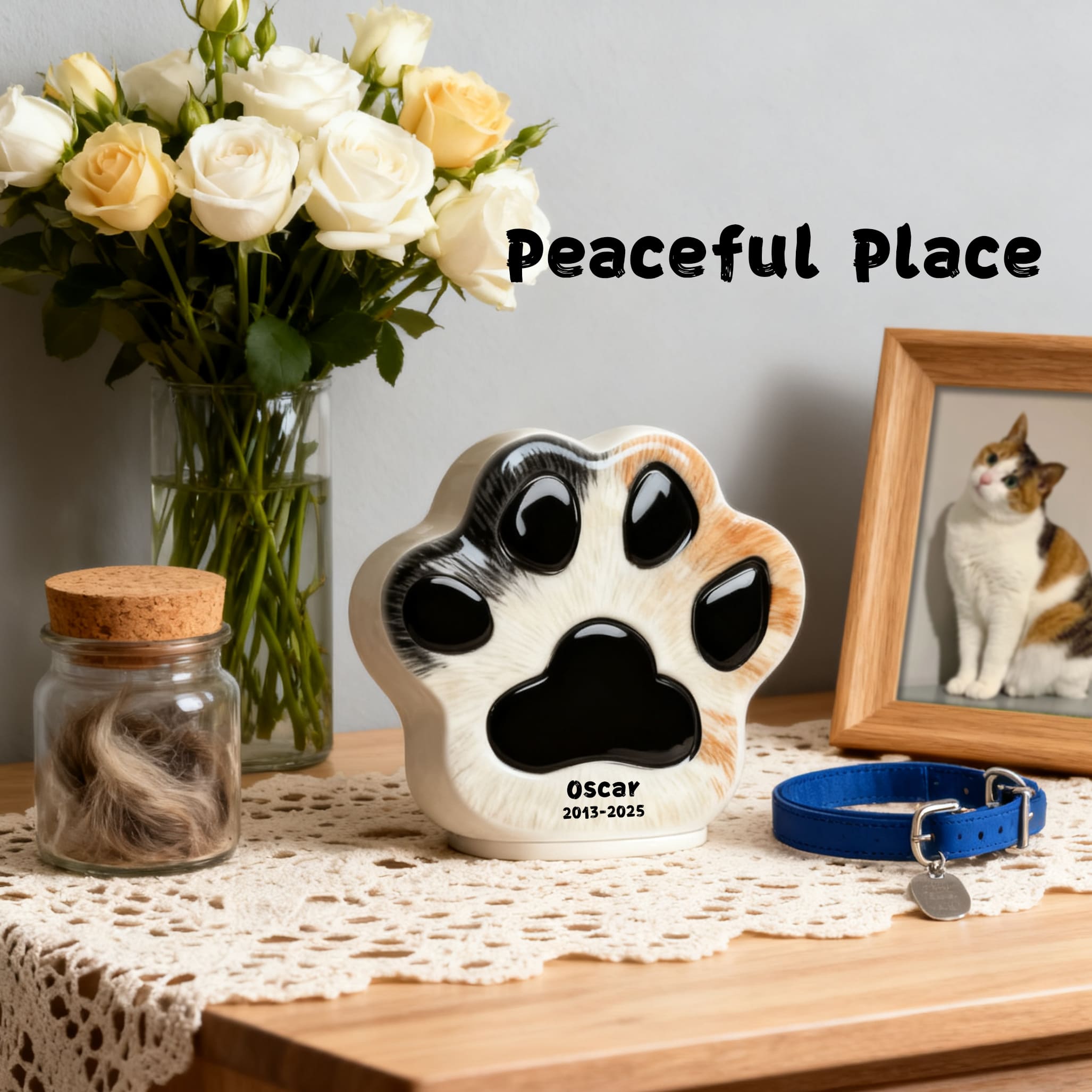 Personalized Pet Urn (Dog & Cat) - Paw Print Ceramic Jar with Sealed Lid | Memorial Urn Including Tariff