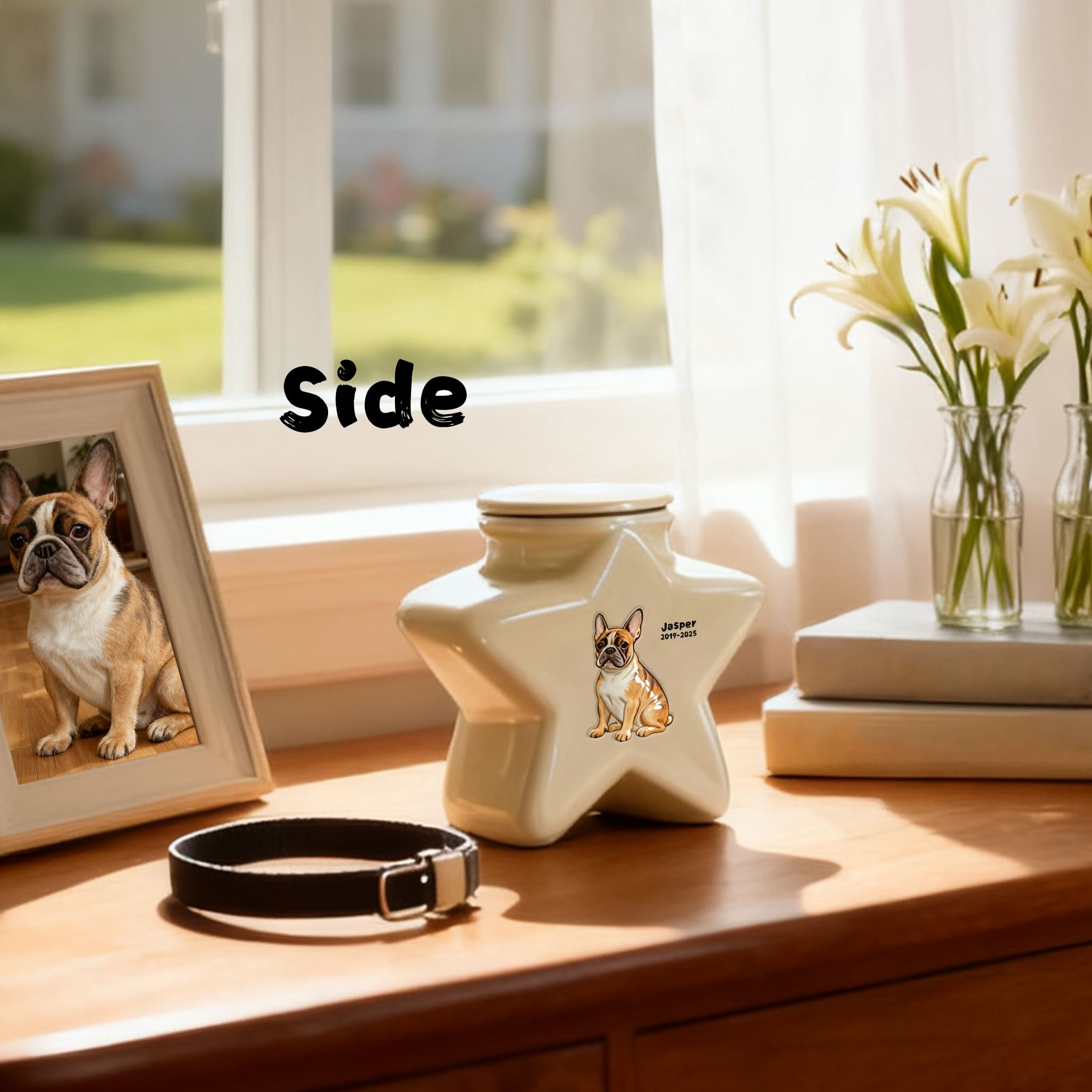 Custom Personalized Border Collie Pet Urn - Engraved Star Ceramic Dog Ashes Memorial