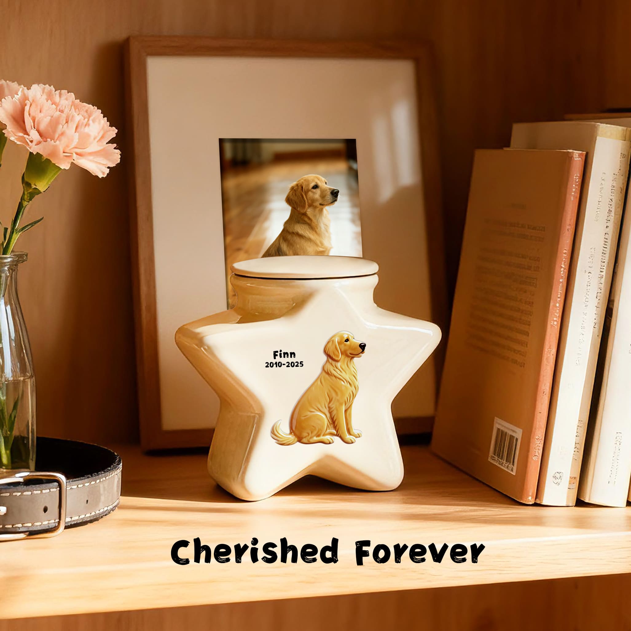 Custom Personalized Border Collie Pet Urn - Engraved Star Ceramic Dog Ashes Memorial