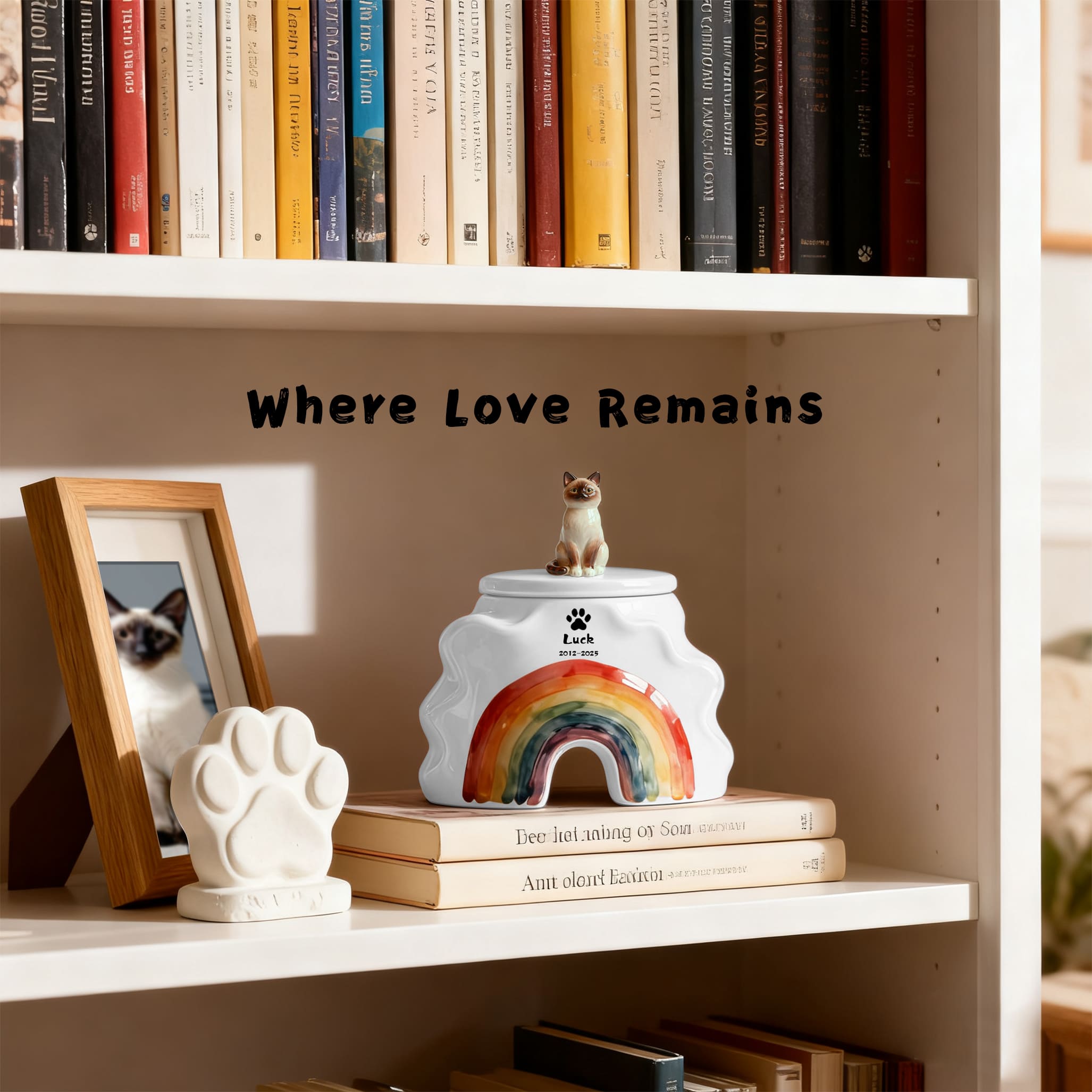 Bespoke Cat Memorial Urn - Rainbow Bridge Themed with Custom Engraving