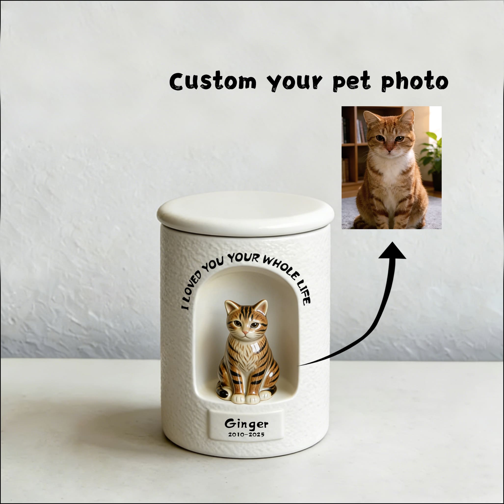 Custom Cat Urn from Photo – Handmade Ceramic Cylinder for Ashes