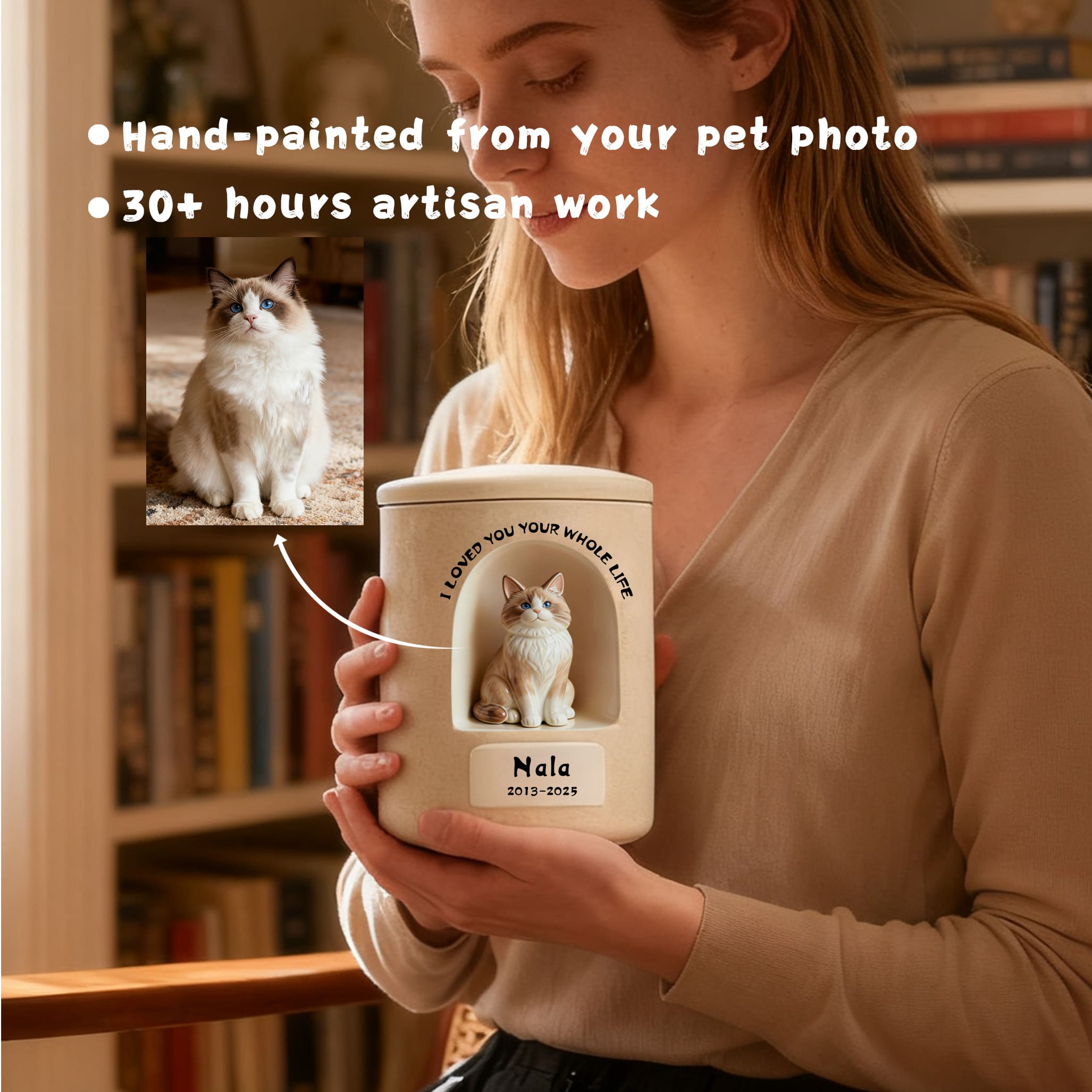 Personalized Dog Urn – Once-in-a-Lifetime Luxury Ceramic Dog & Cat Ashes Urn, Fine Art Hand-Painted Memorial Gift