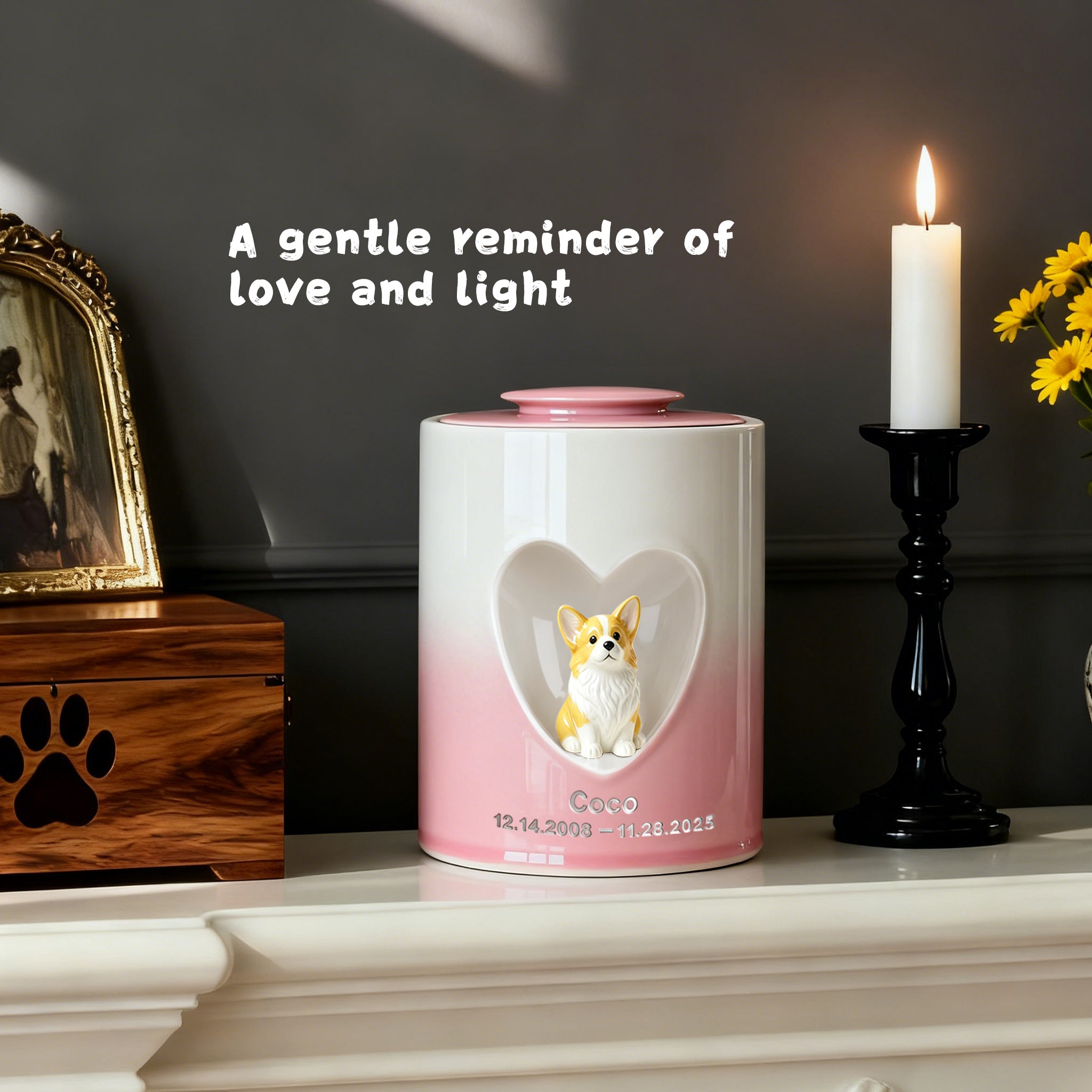 Custom Dog Urn for Ashes – Personalized Dog Urn with Portrait, Name & Date | Handmade Ceramic Dog Memorial Urn, Dog Ashes Keepsake