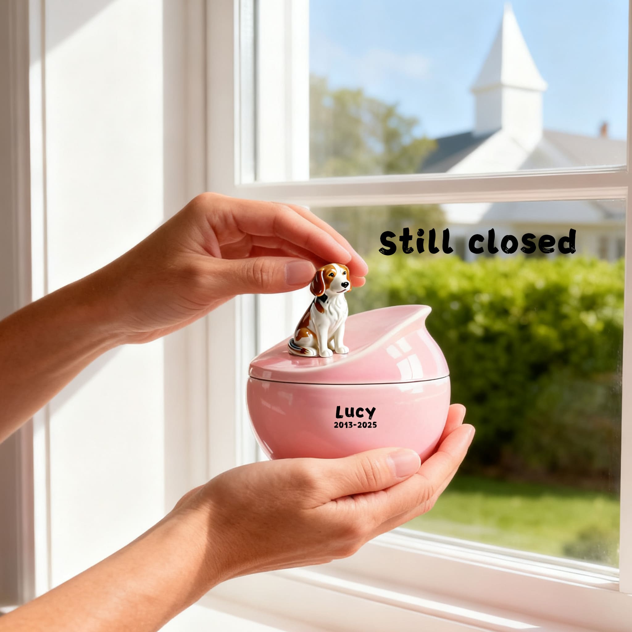 Personalized Dog Memorial Urn | Custom Ceramic Ashes Urn with Portrait, Name & Dates