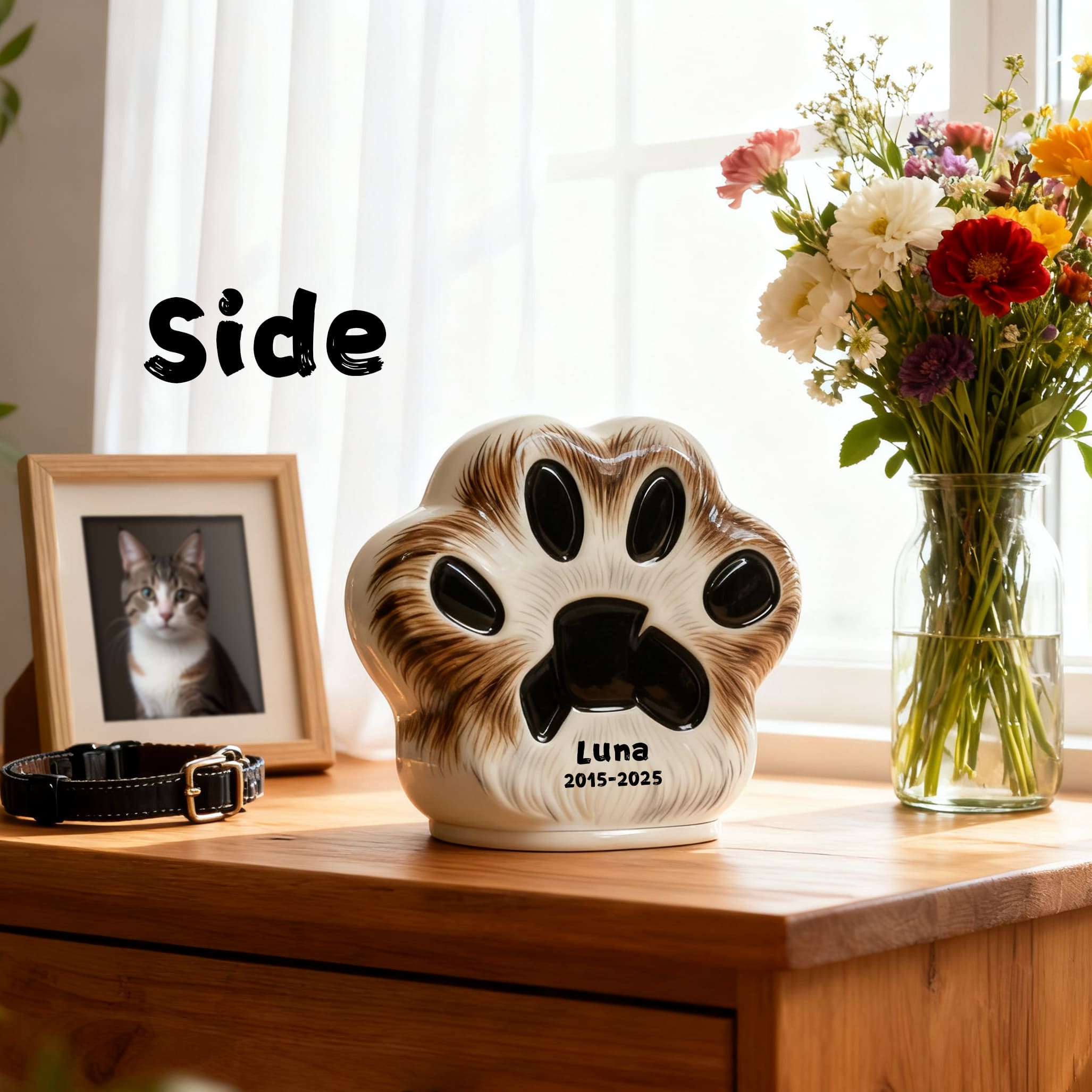 Personalized Pet Urn (Dog & Cat) - Paw Print Ceramic Jar with Sealed Lid | Memorial Urn Including Tariff