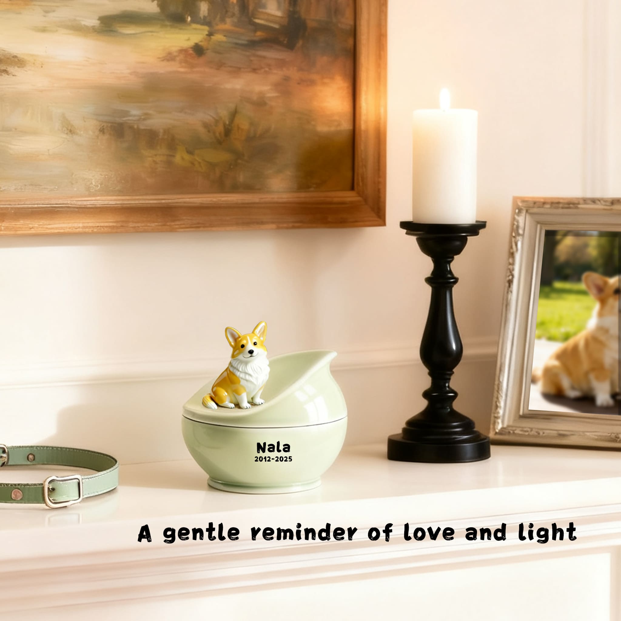 Personalized Dog Urn-Hand-Painted Ceramic Pet Urn for Ashes with Portrait, Name & Date | Custom Dog Memorial Keepsake, Forever Home Tribute