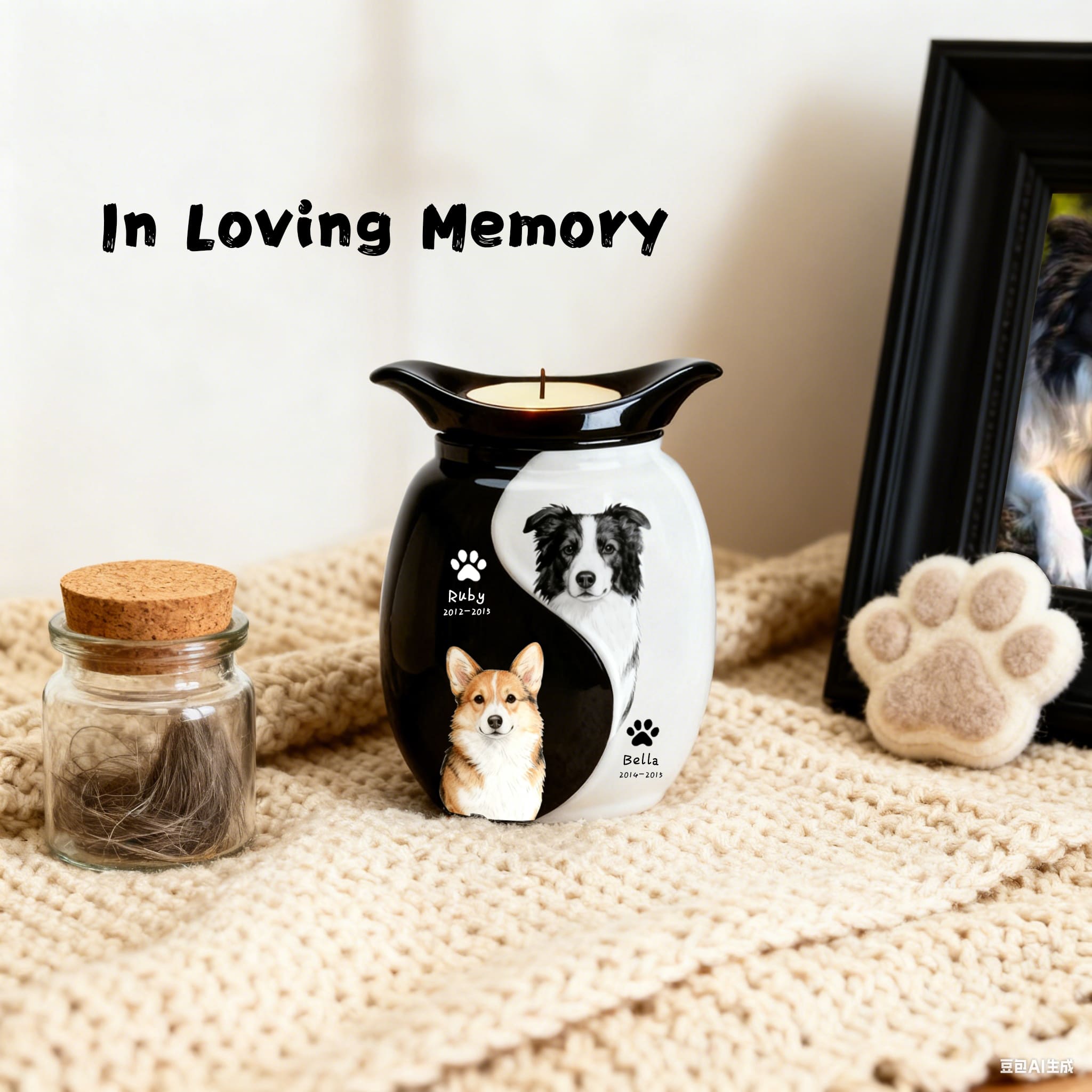 Personalized Pet Urn for Two Dogs or Cats | Dual Ashes Holder with Candle