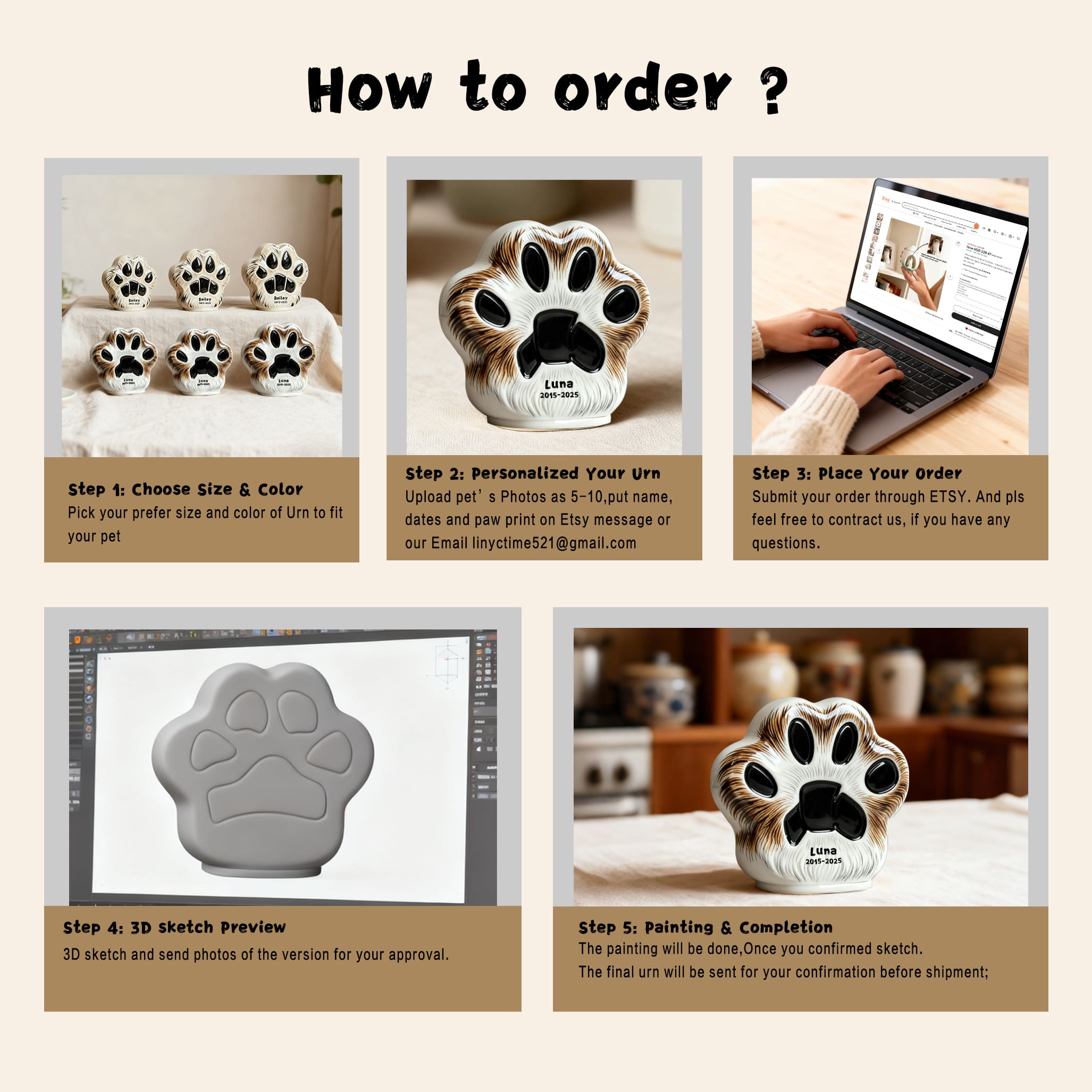 Personalized Pet Urn (Dog & Cat) - Paw Print Ceramic Jar with Sealed Lid | Memorial Urn Including Tariff
