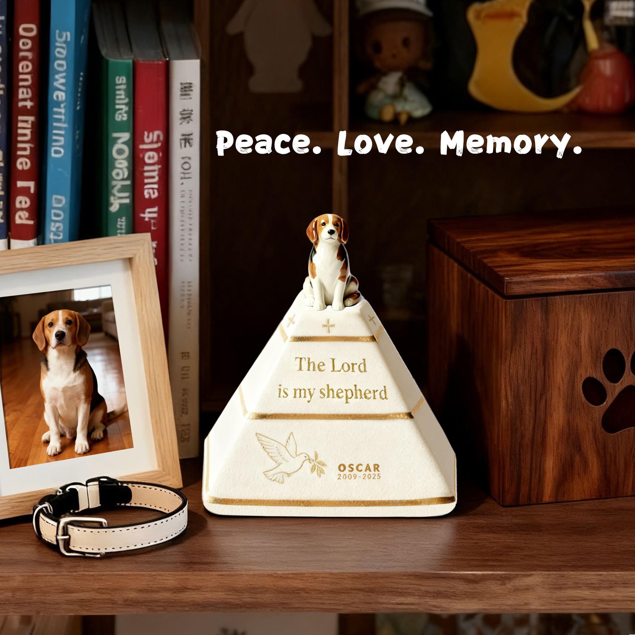 Personalized Pyramid Dog Urn – Custom Pet Ashes Urn with Hand-Sculpted Portrait & Name