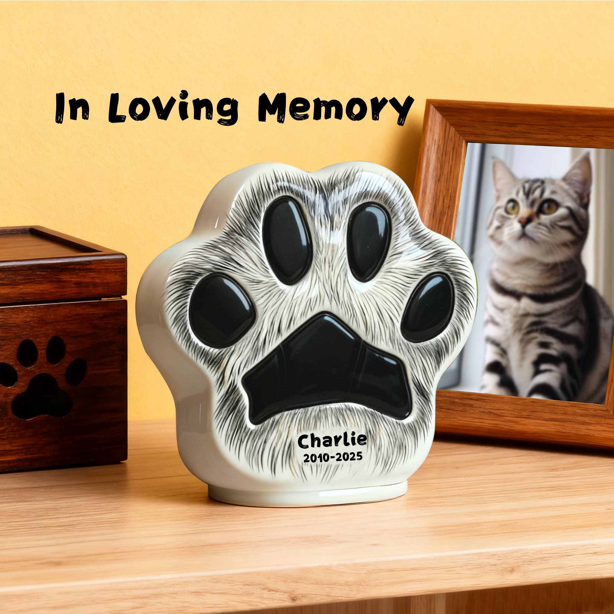 Personalized Pet Urn (Dog & Cat) - Paw Print Ceramic Jar with Sealed Lid | Memorial Urn Including Tariff
