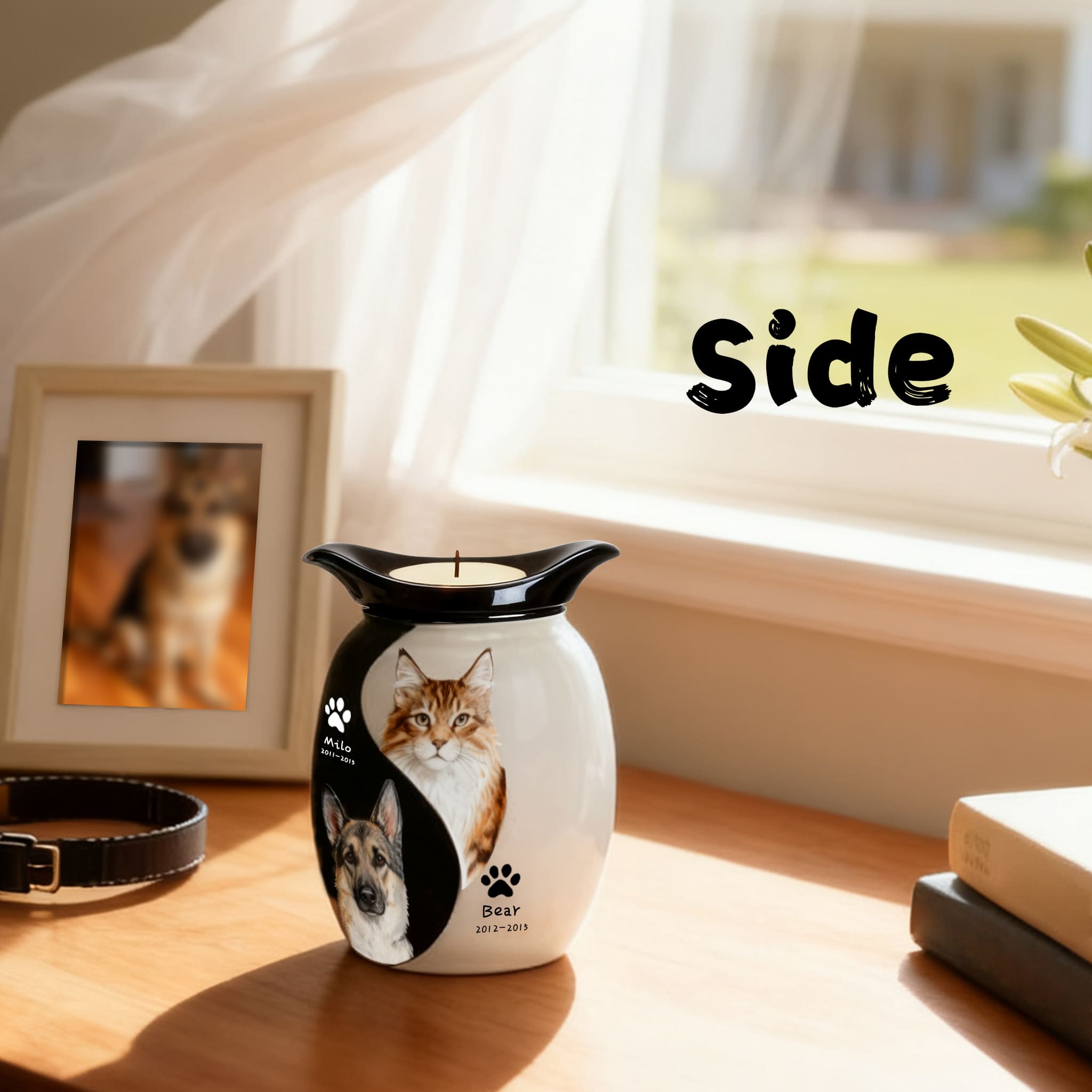 Personalized Pet Urn for Two Dogs or Cats | Dual Ashes Holder with Candle