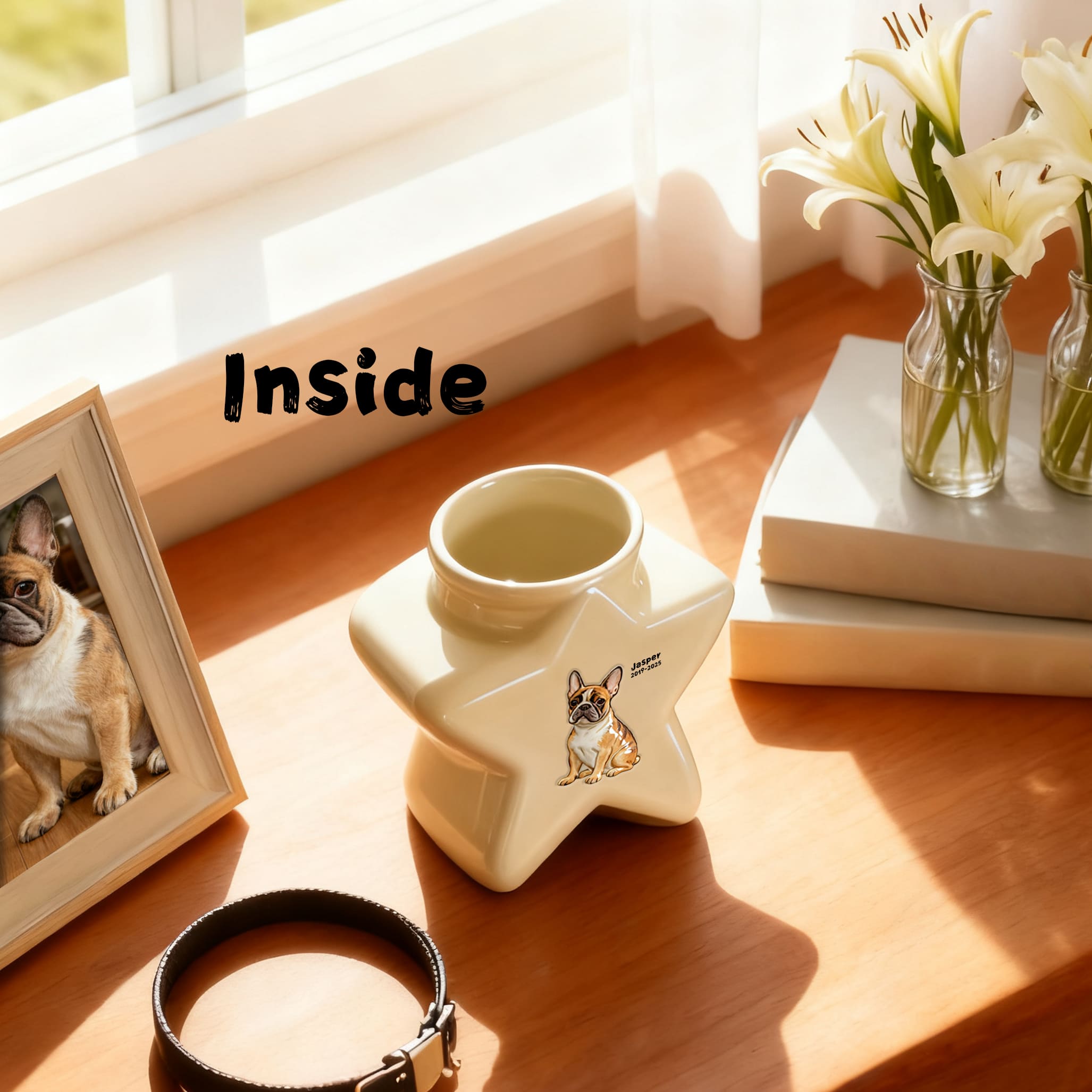 Custom Personalized Border Collie Pet Urn - Engraved Star Ceramic Dog Ashes Memorial