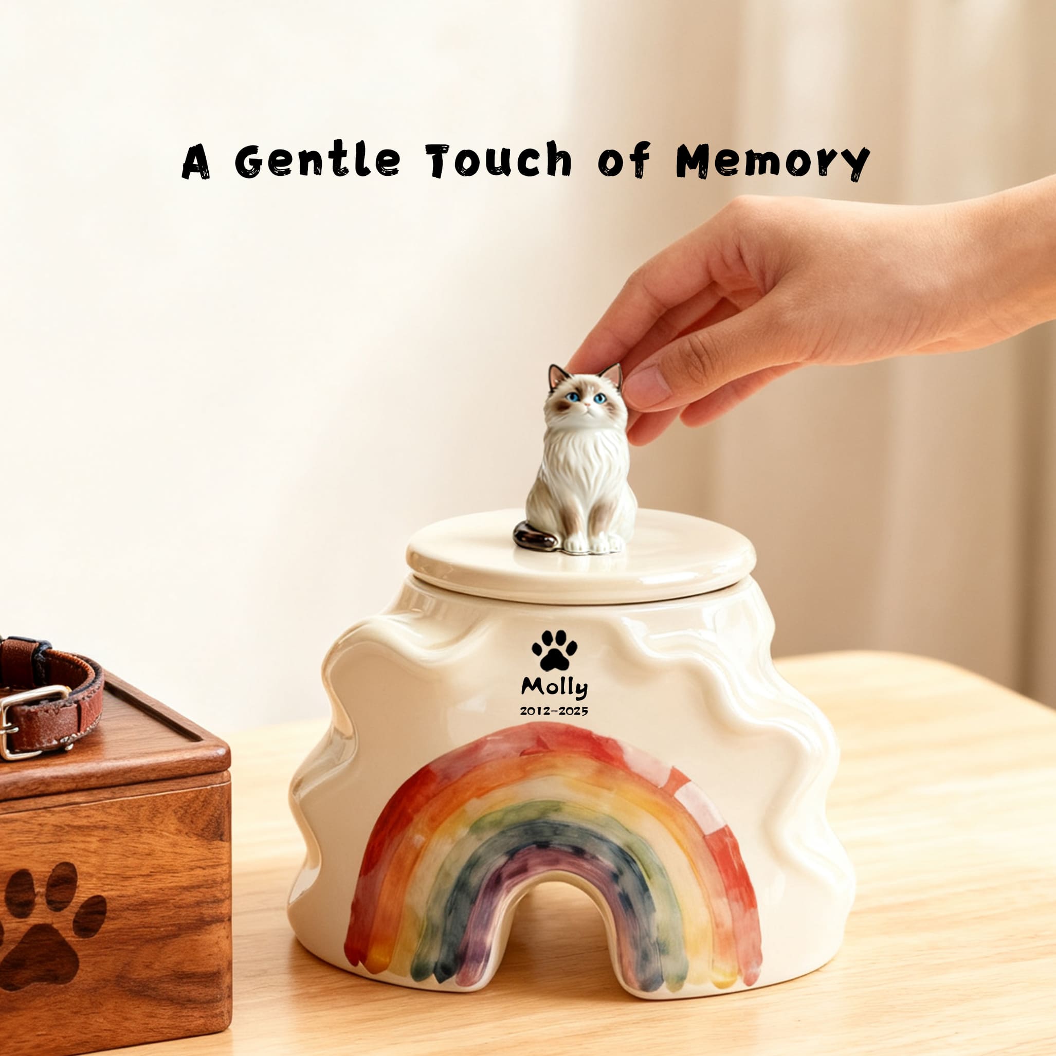 Personalized Cat Cremation Urn - Custom Pet Portrait & Date Engraving