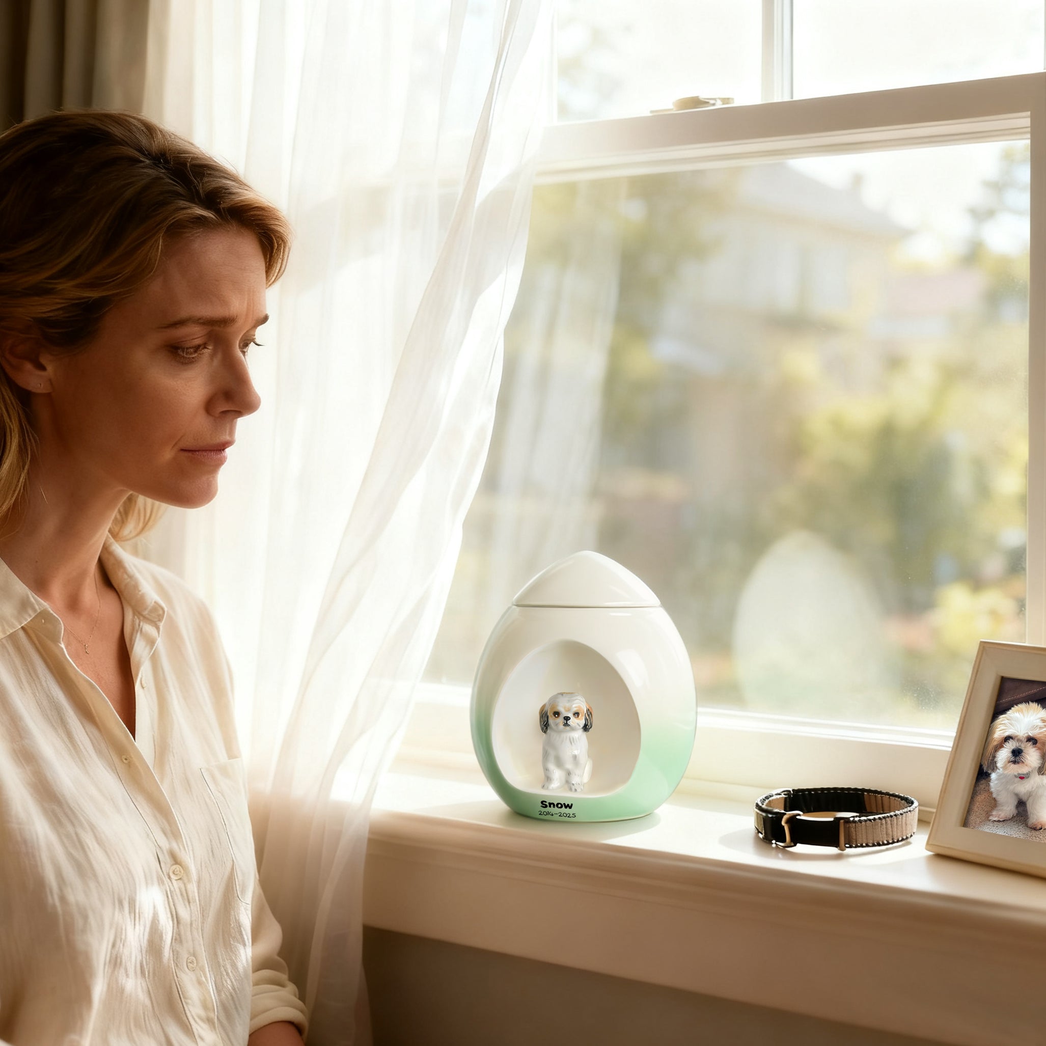 Custom Dog Urn for Ashes – Personalized Ceramic Memorial with Portrait, Name & Dates, Handmade Pet Loss Keepsake