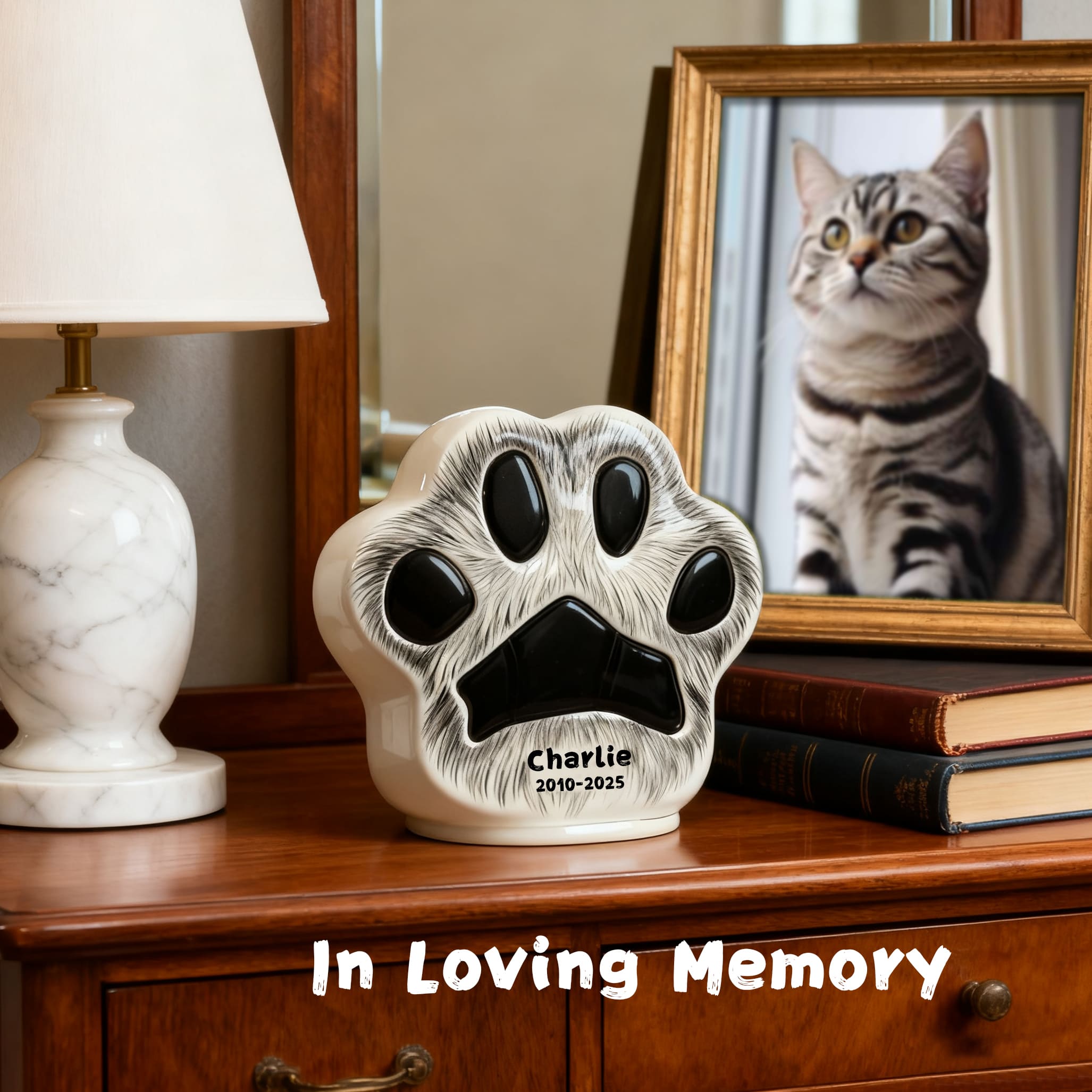 Personalized Pet Urn (Dog & Cat) - Paw Print Ceramic Jar with Sealed Lid | Memorial Urn Including Tariff