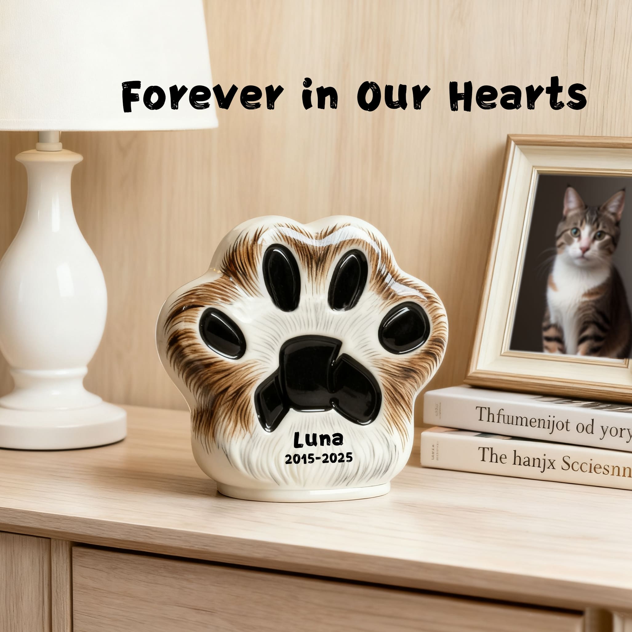 Personalized Pet Urn (Dog & Cat) - Paw Print Ceramic Jar with Sealed Lid | Memorial Urn Including Tariff