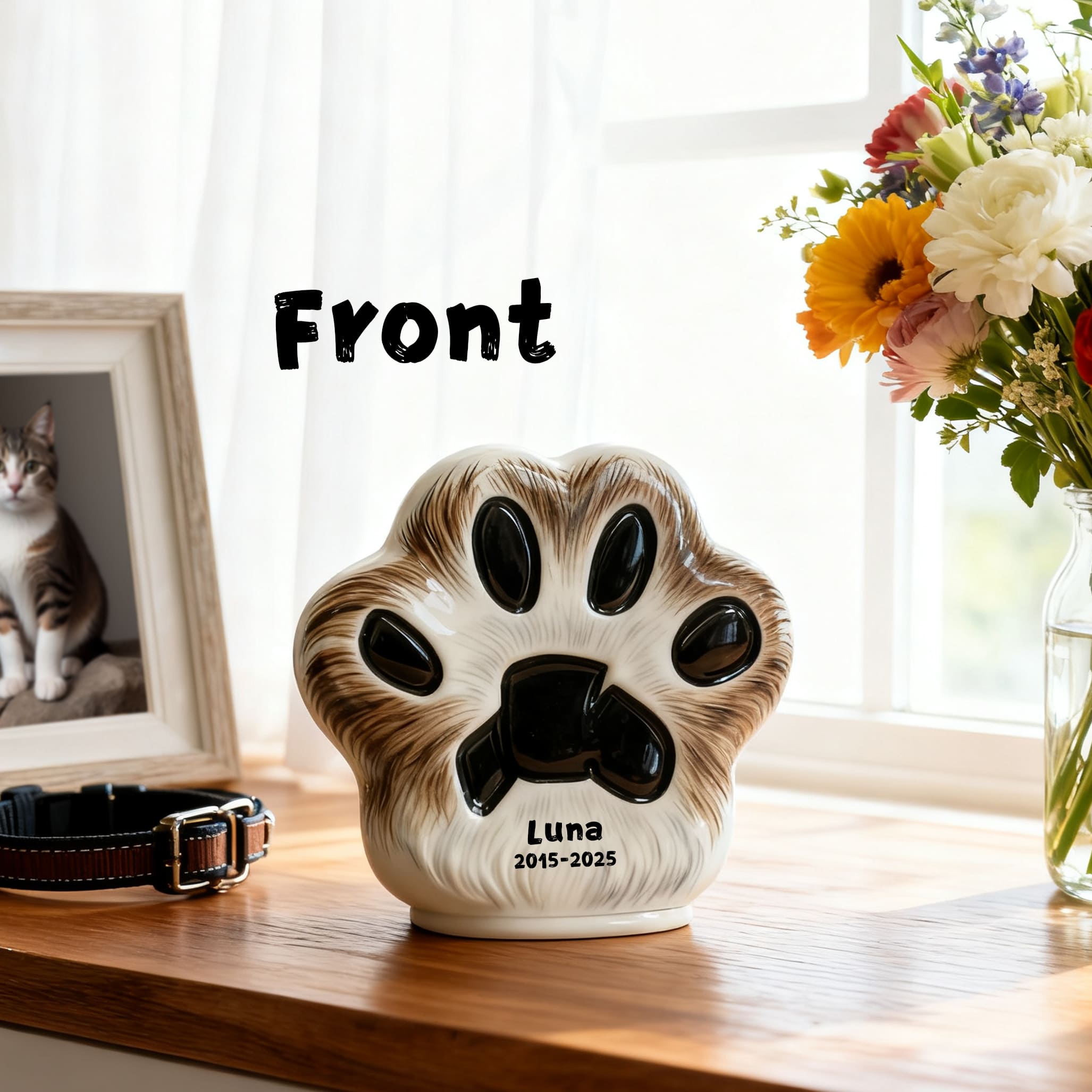 Personalized Pet Urn (Dog & Cat) - Paw Print Ceramic Jar with Sealed Lid | Memorial Urn Including Tariff