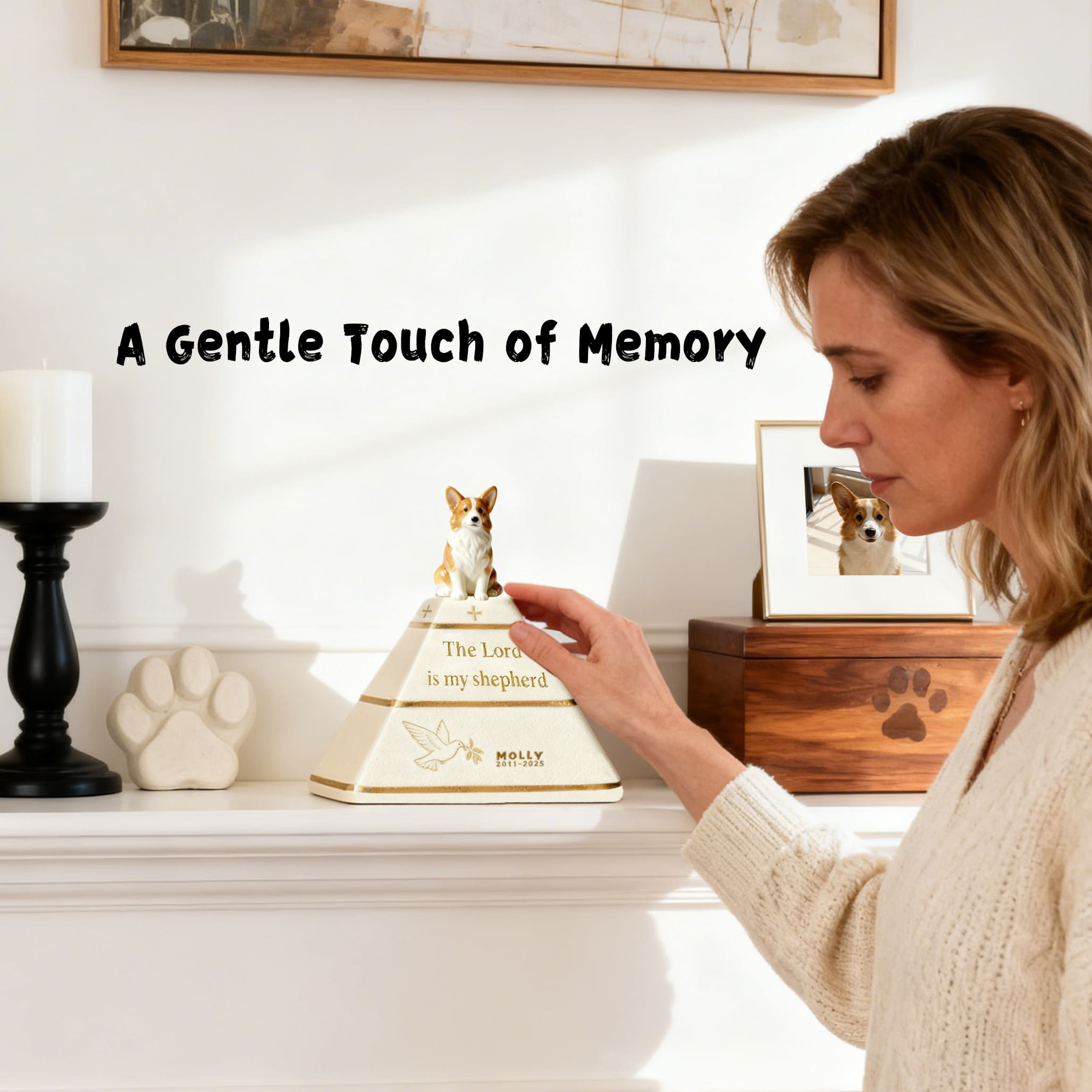 Personalized Pyramid Dog Urn – Custom Pet Ashes Urn with Hand-Sculpted Portrait & Name