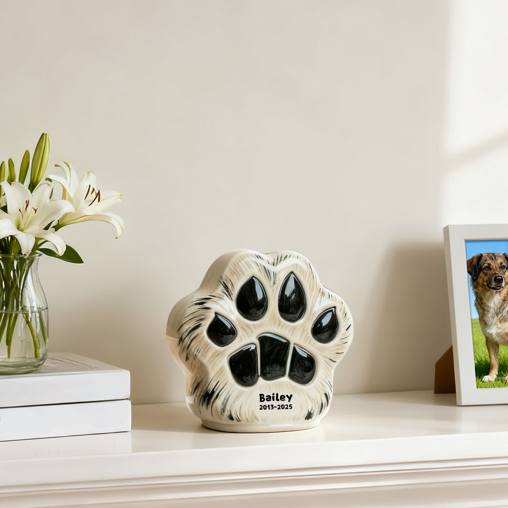 Personalized Ceramic Dog Cremation Urn - Paw Print #112