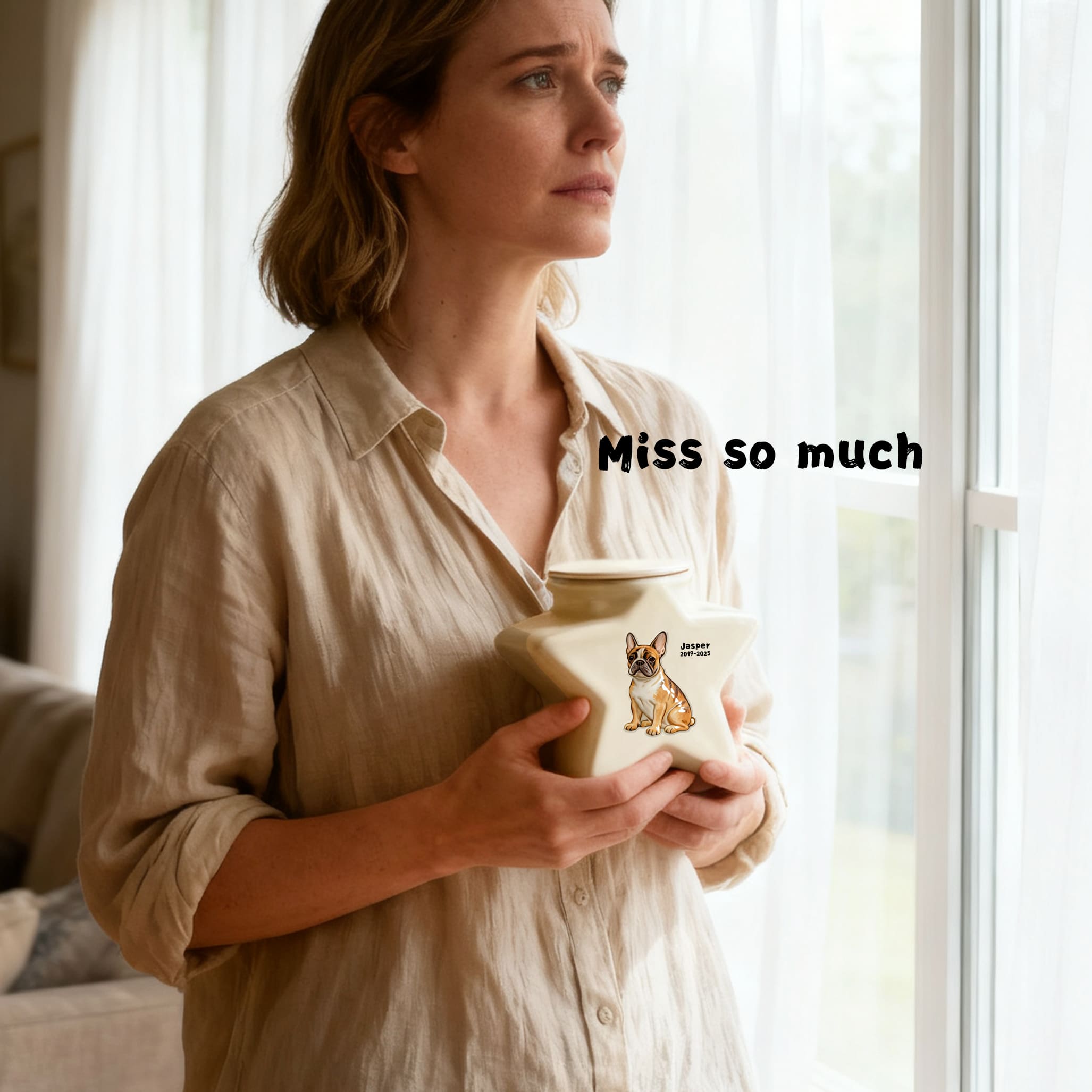 Custom Personalized Border Collie Pet Urn - Engraved Star Ceramic Dog Ashes Memorial