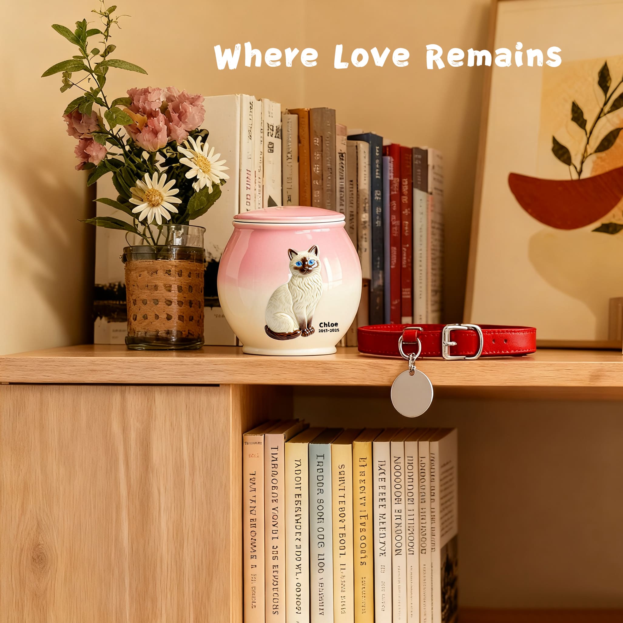 Personalized Cat Urn – Custom Ceramic Cat Memorial Urn for Ashes with Portrait & Name | Handmade Pet Remembrance Gift