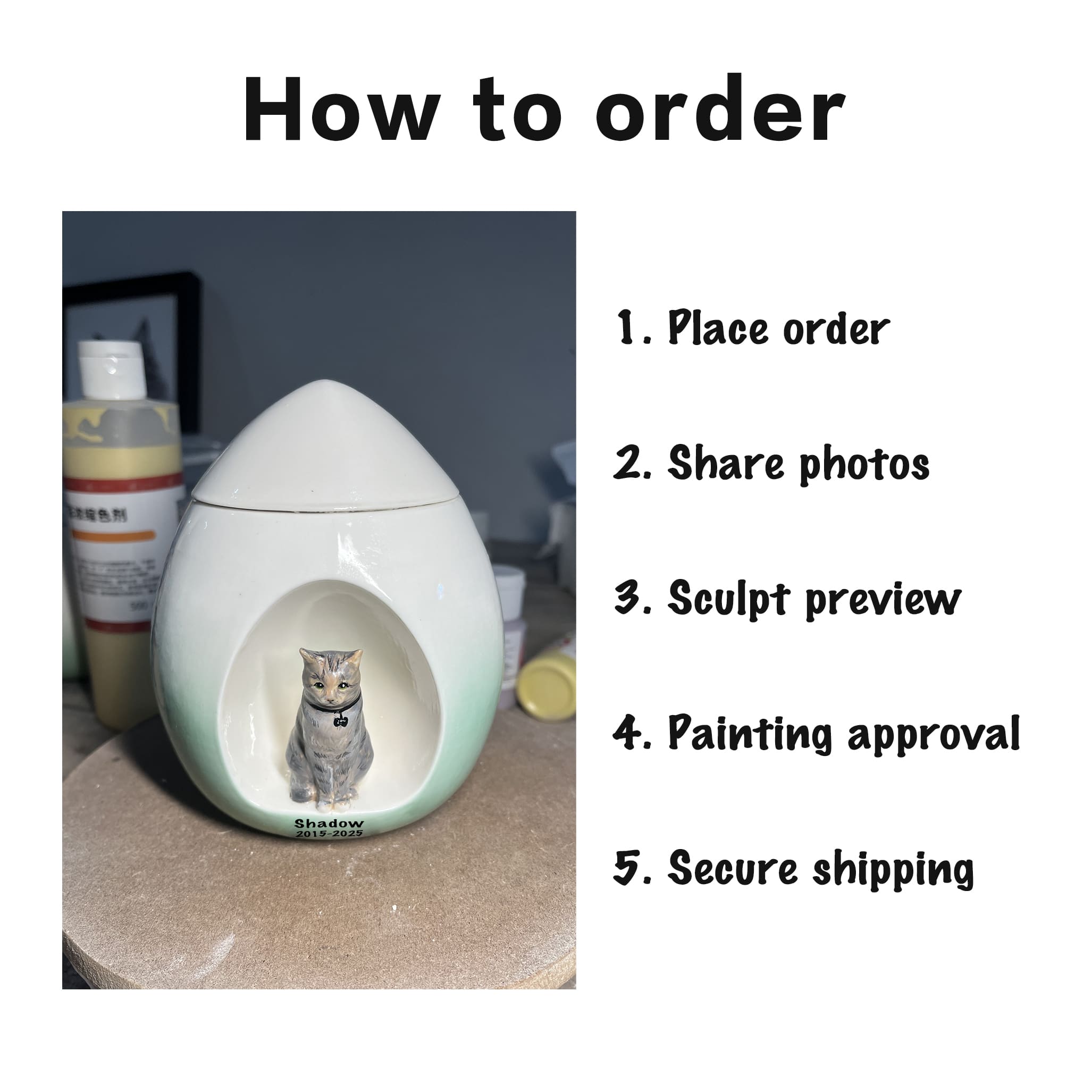 Handmade Ceramic Cat Urn for Ashes