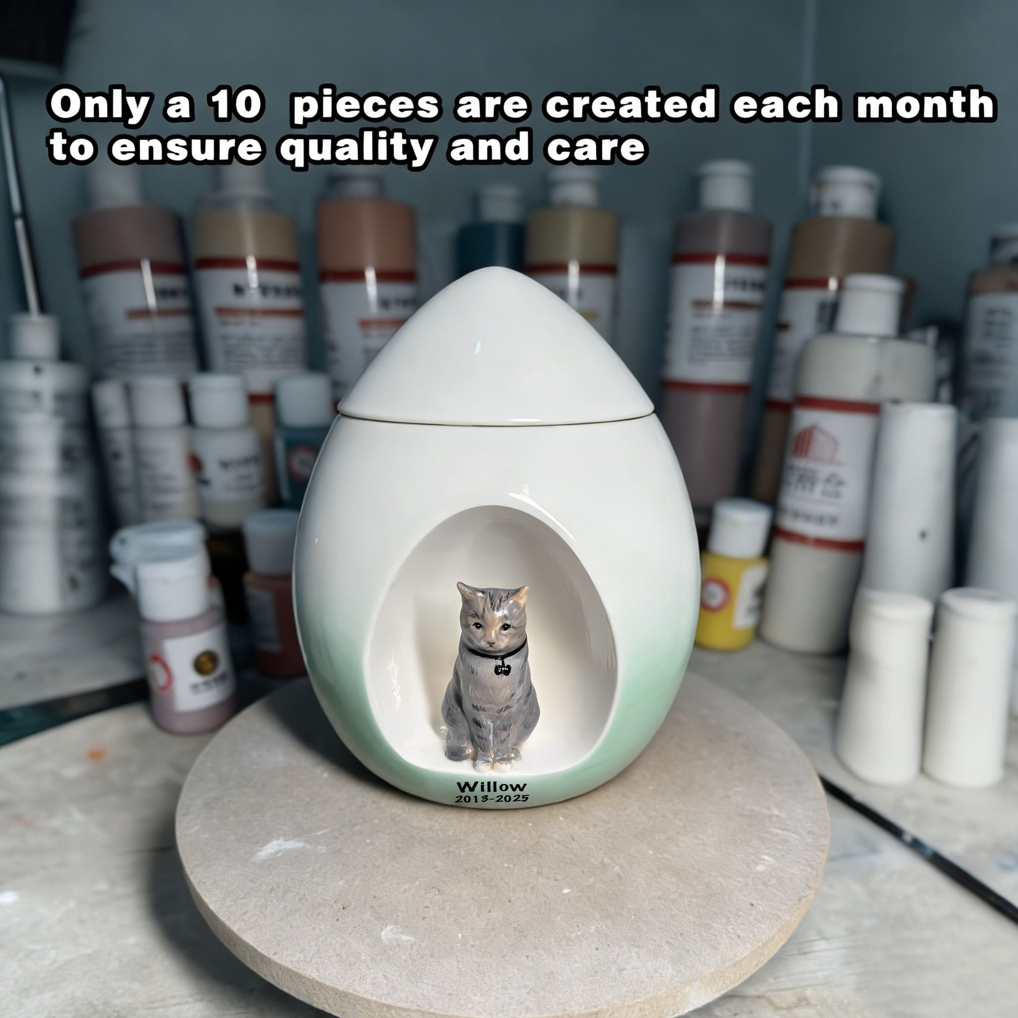 Handmade Ceramic Cat Urn for Ashes