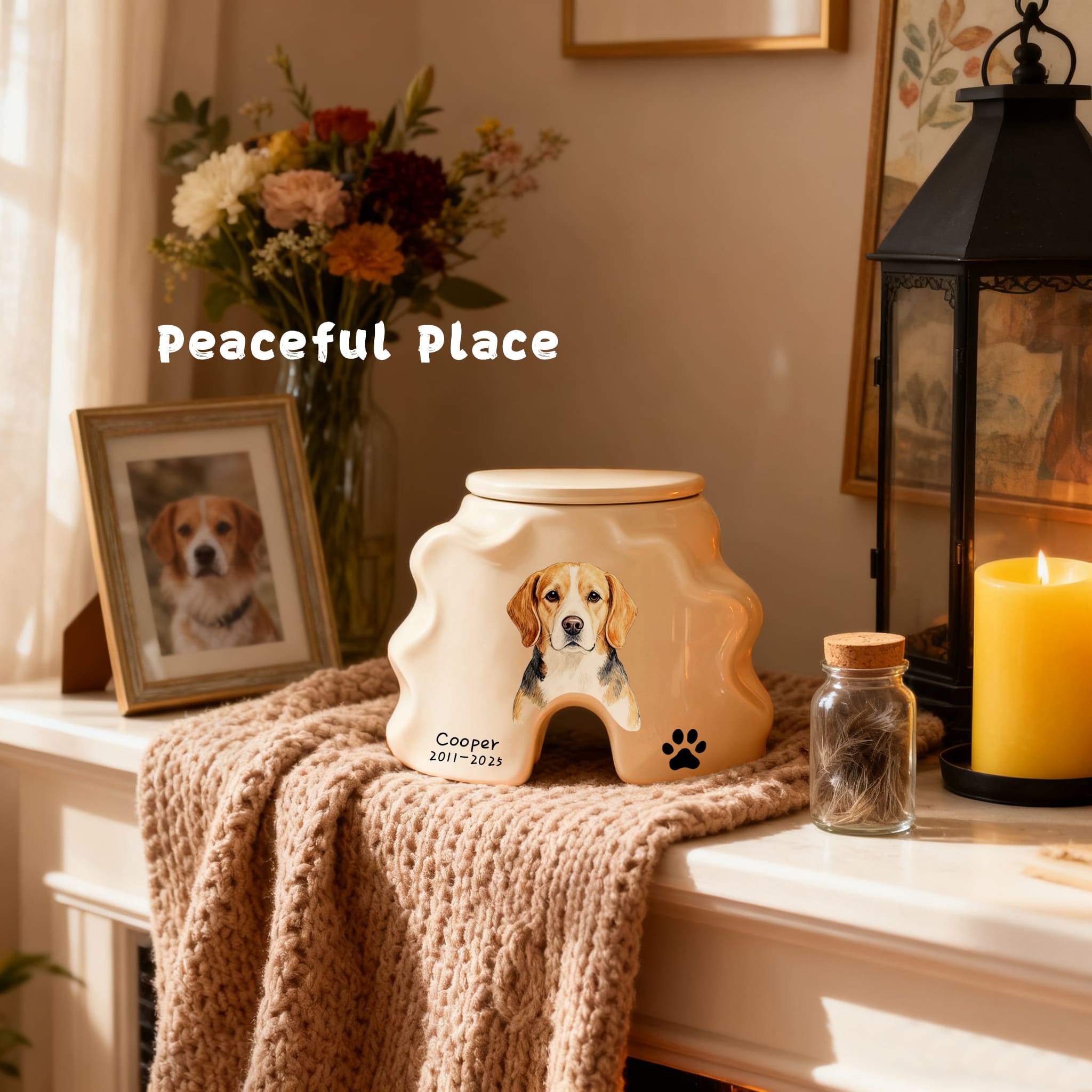 Personalized Pet Urns-Hand-Painted Ceramic Portrait, Paw Print, Name & Date, A Once-in-a-Lifetime Tribute,Pet Ashes Keepsakes