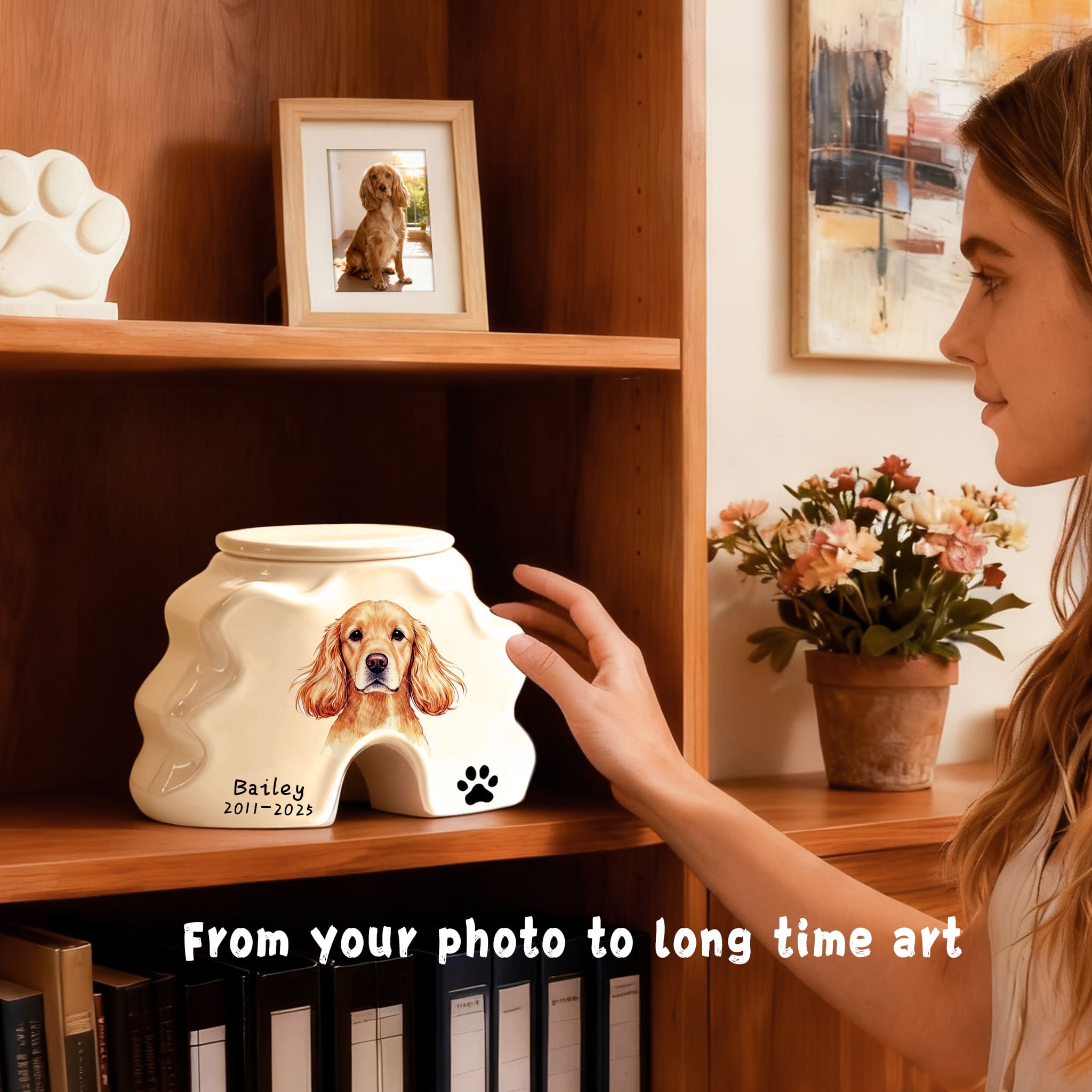 Personalized Pet Urns-Hand-Painted Ceramic Portrait, Paw Print, Name & Date, A Once-in-a-Lifetime Tribute,Pet Ashes Keepsakes
