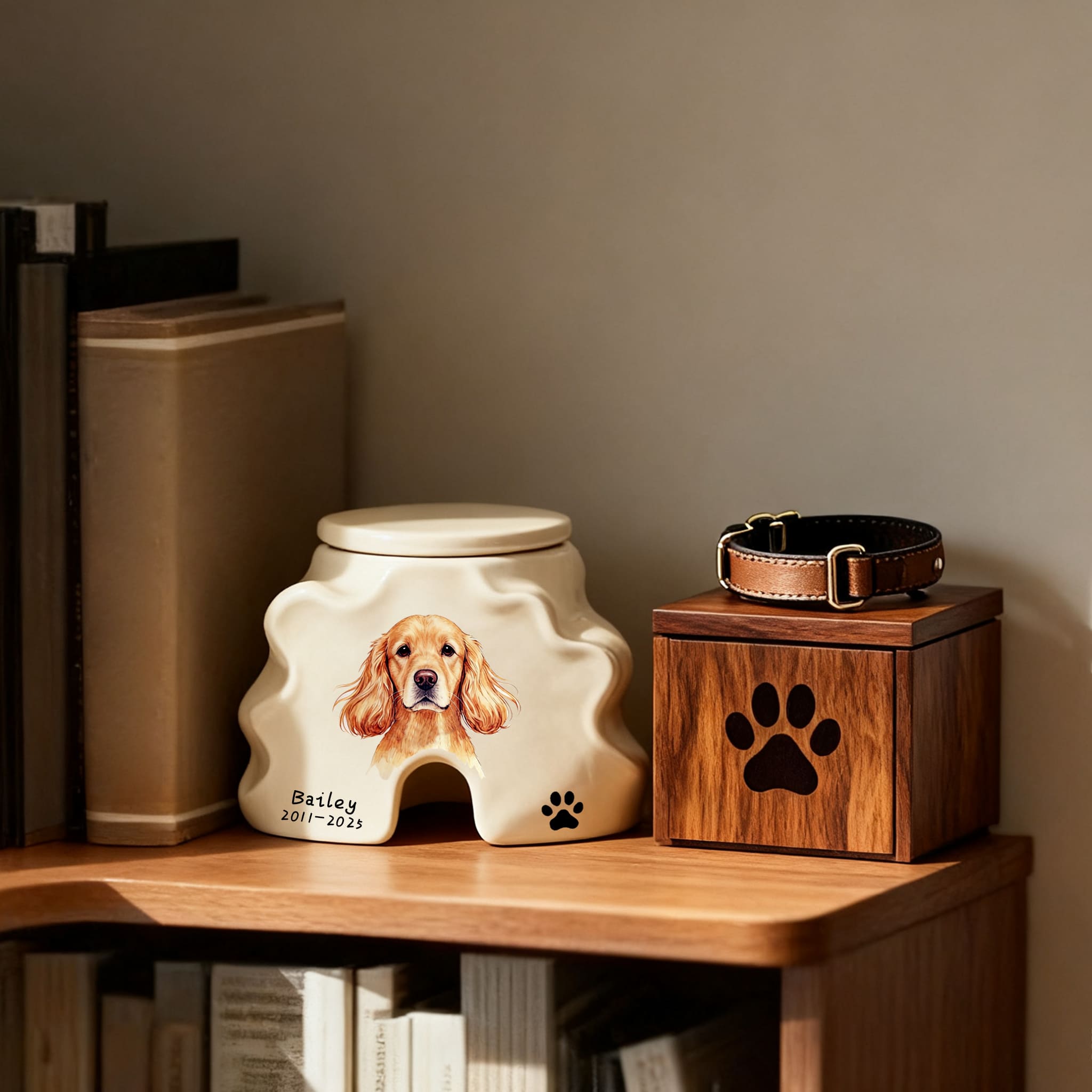 Personalized Pet Urns-Hand-Painted Ceramic Portrait, Paw Print, Name & Date, A Once-in-a-Lifetime Tribute,Pet Ashes Keepsakes