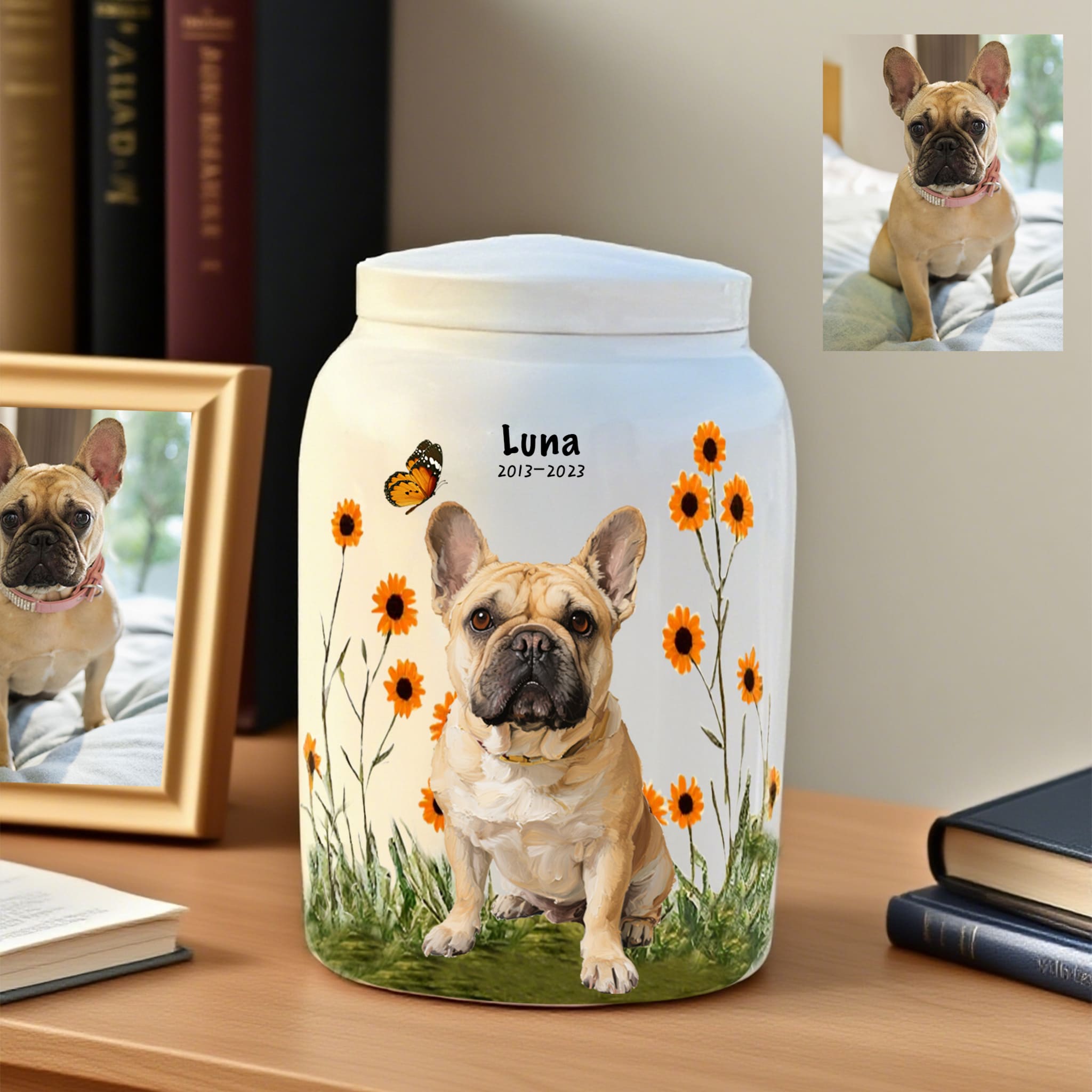 Forever Keepsake Urn-Personalized Pet Urns for Dogs,Hand-Painted Lifelike Pet Portrait,Cat or Dog Cremation Urn,Tribute Gift for Pet