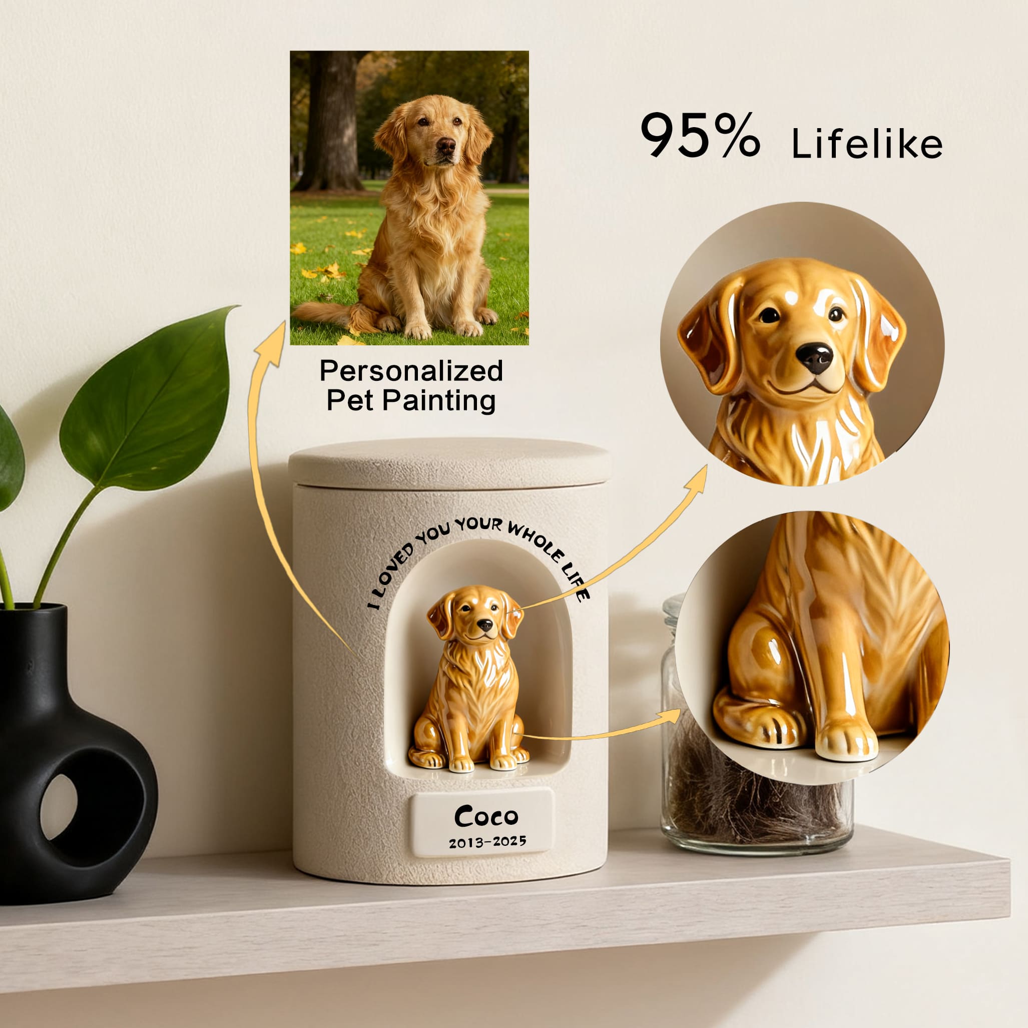 Personalized Dog & Cat Urn - Luxury Ceramic Pet Ashes Urn, Fine Art Hand-Painted Pet Keepsakes, Made to Order