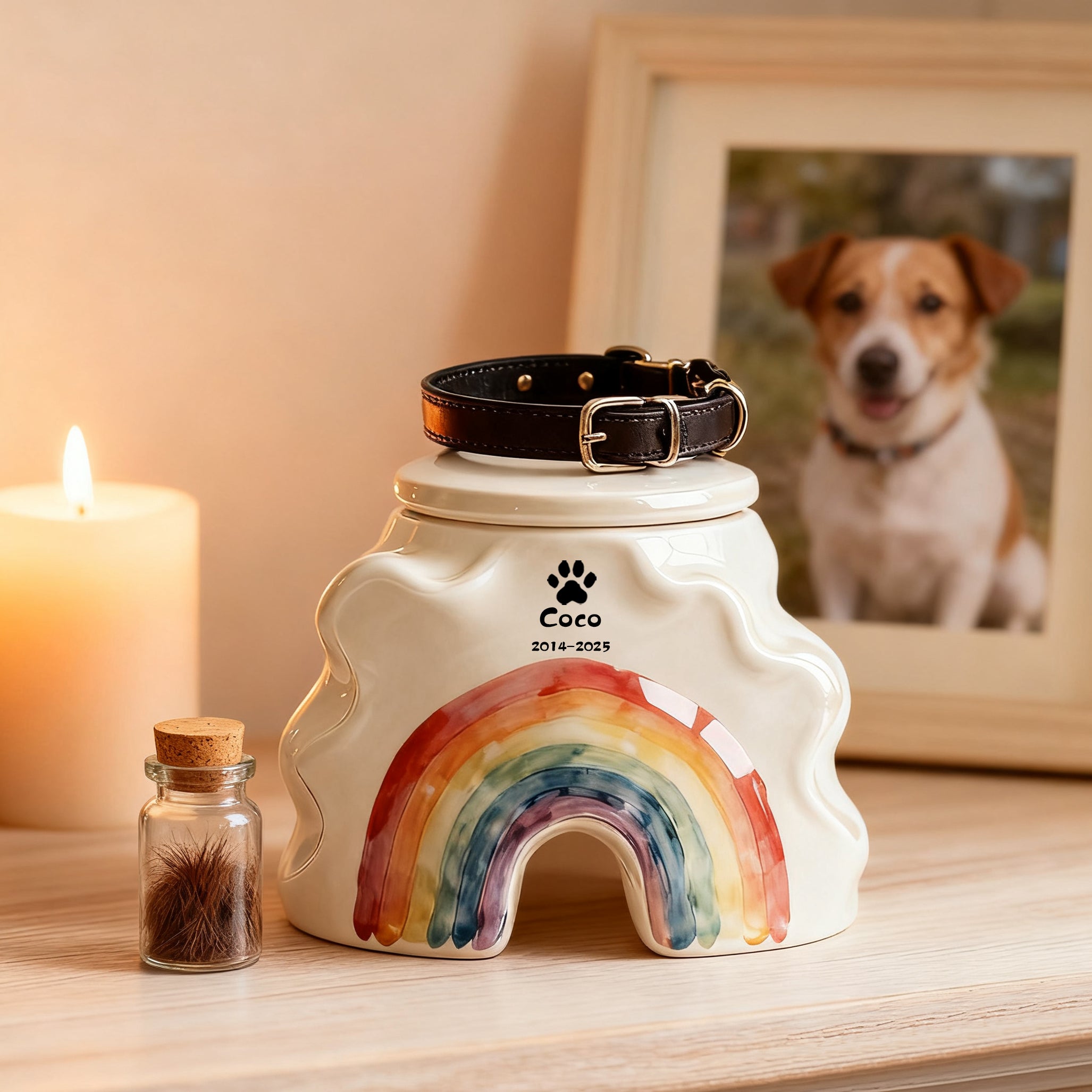 Tailored Dog Resting Urn - Engraved Name & Rainbow Bridge Tribute