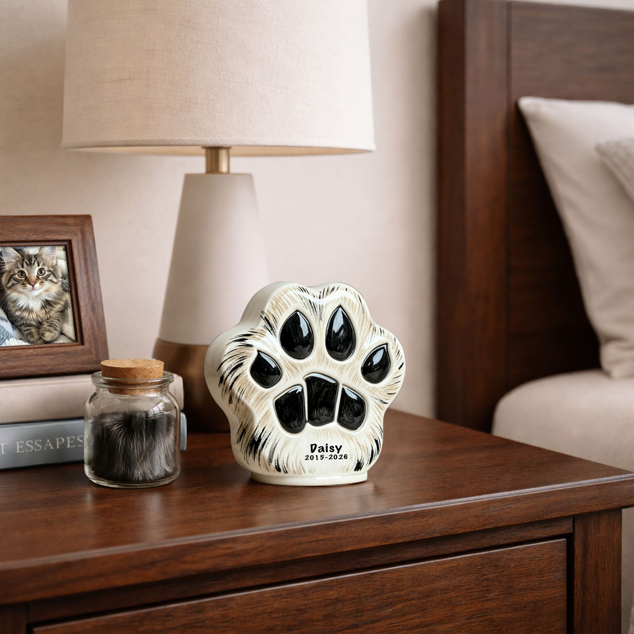 Paw Print Cat Urn for Ashes – Ceramic Memorial with Keepsake Imprint