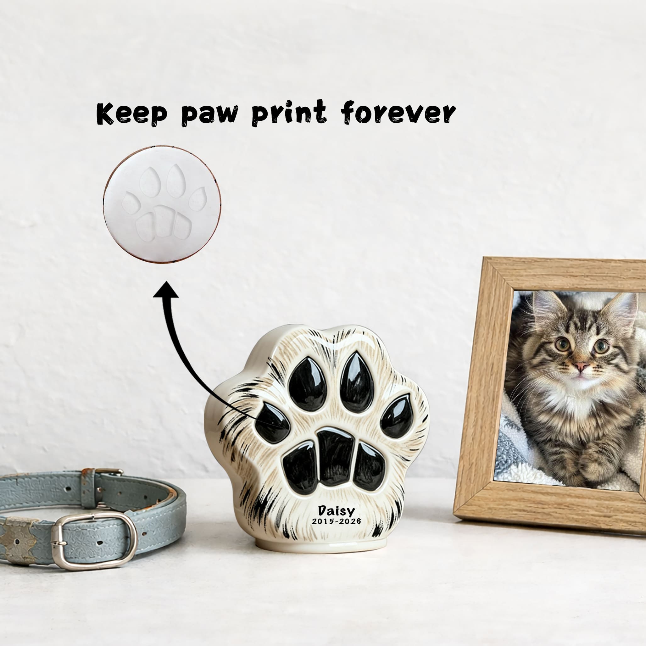 Paw Print Cat Urn for Ashes – Ceramic Memorial with Keepsake Imprint