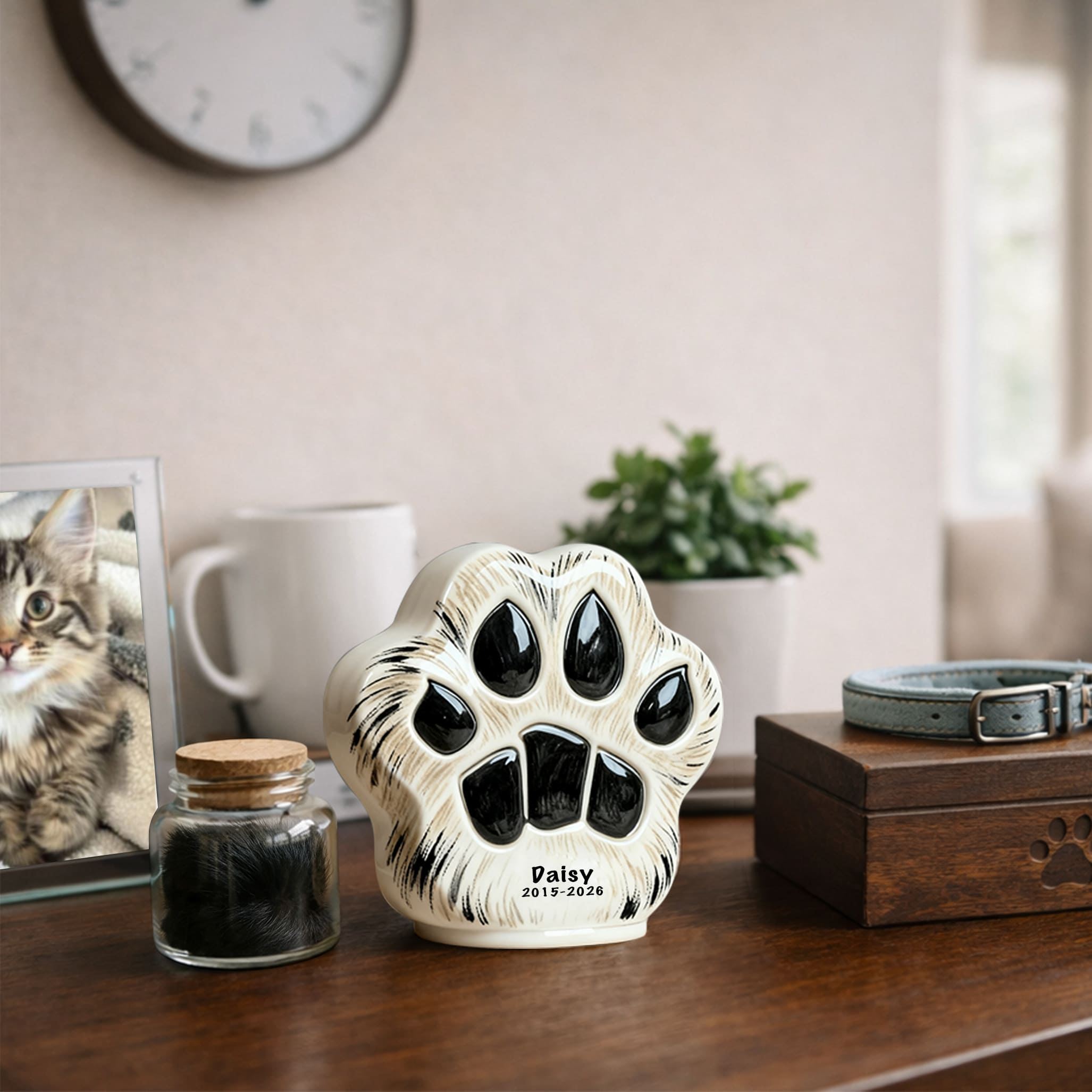 Paw Print Cat Urn for Ashes – Ceramic Memorial with Keepsake Imprint